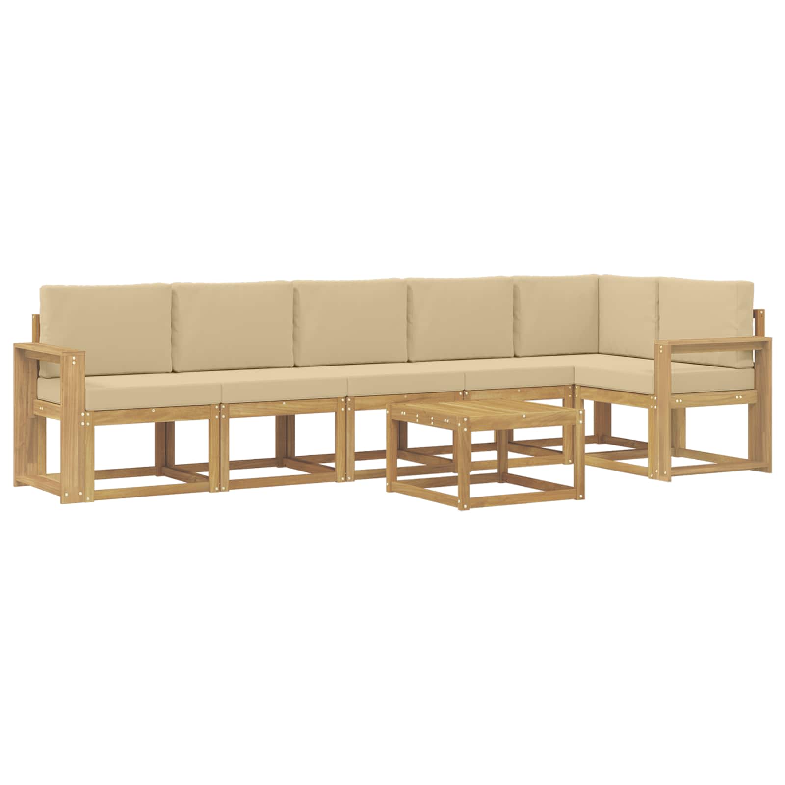Outdoor-Sofagarnitur mit Kissen 7 pcs Weiß und Beige Polyester