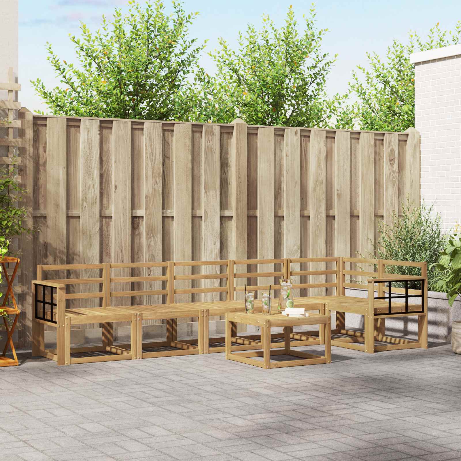 Outdoor-Sofagarnitur 7 pcs Weiß Massivholz Akazie