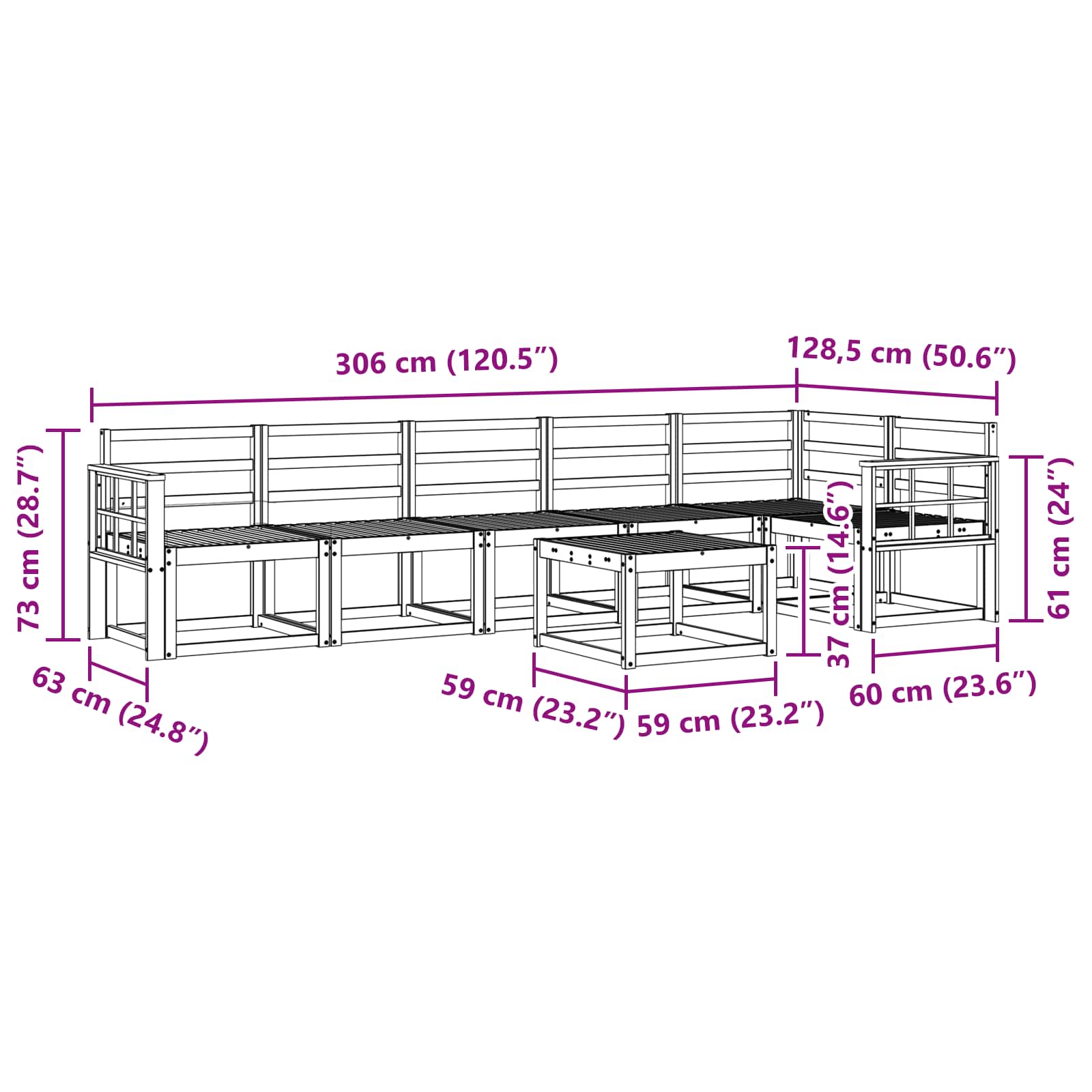 Outdoor-Sofagarnitur 7 pcs Weiß Massivholz Akazie