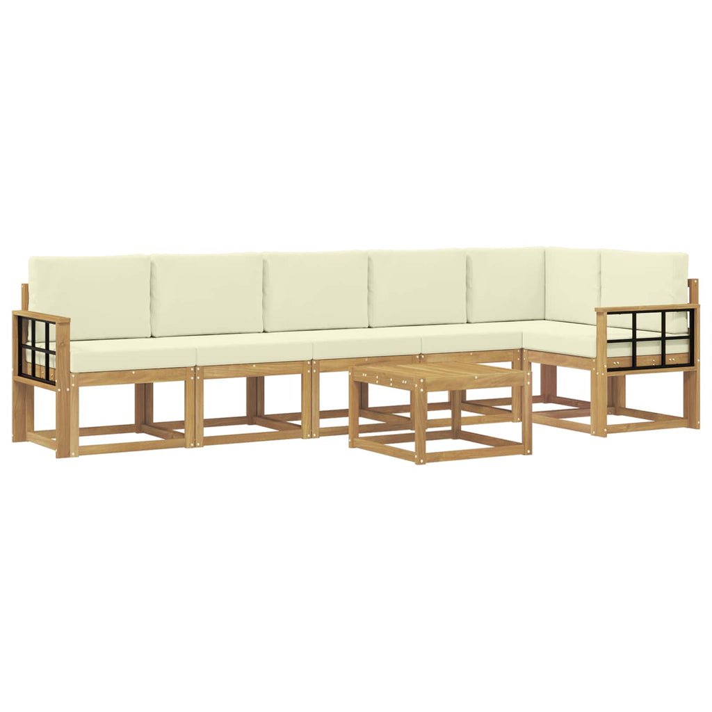 Outdoor-Sofagarnitur mit Kissen 7 pcs Weiß und Creme Polyester