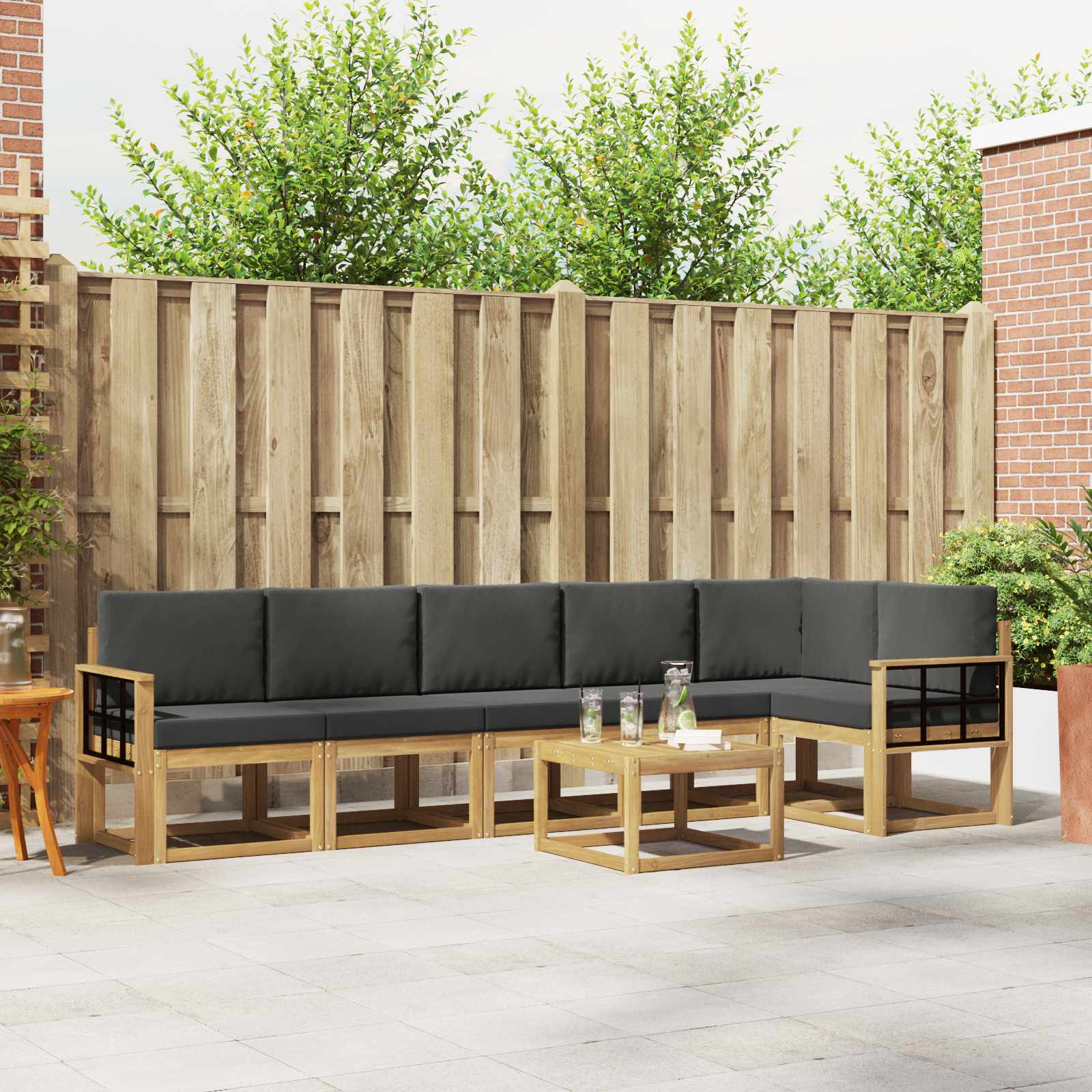 Outdoor-Sofagarnitur 7 pcs Weiß und Anthrazit Polyester