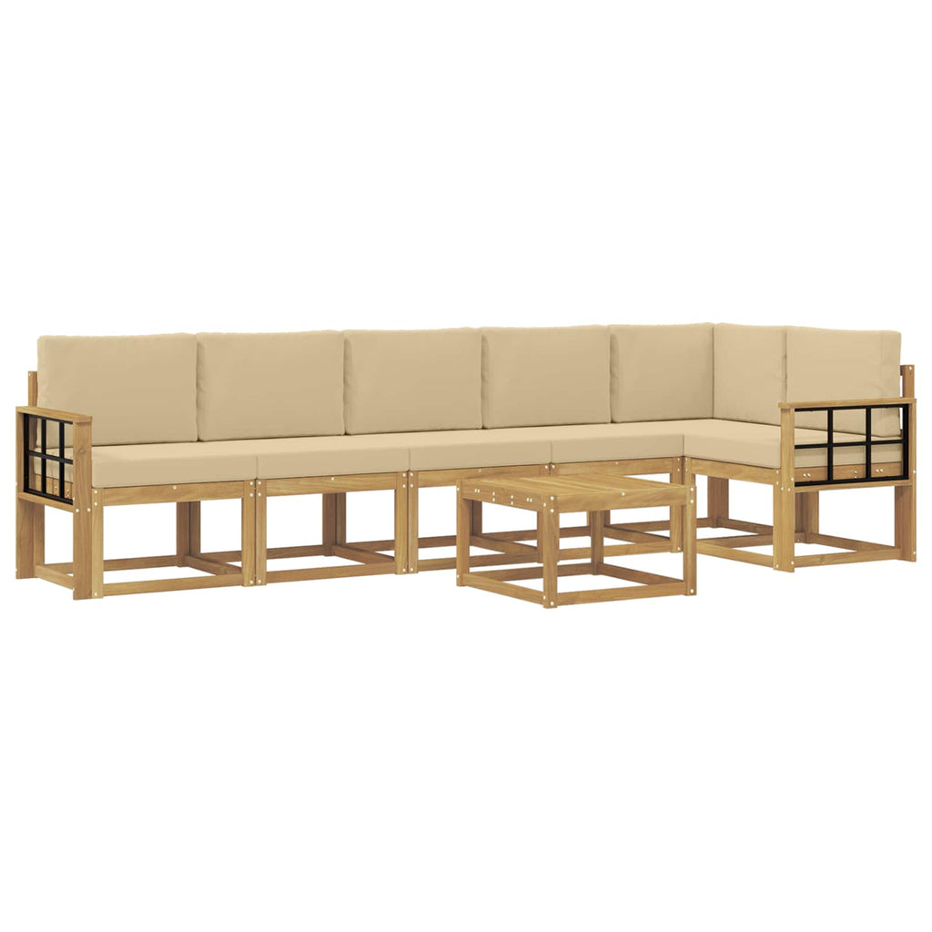 Outdoor-Sofagarnitur mit Kissen 7 pcs Weiß und Beige Polyester