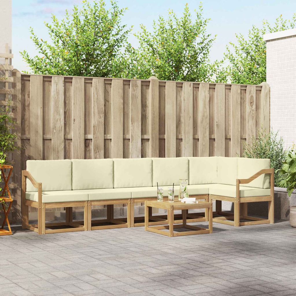 Outdoor-Sofagarnitur mit Kissen 7 pcs Weiß und Creme Polyester