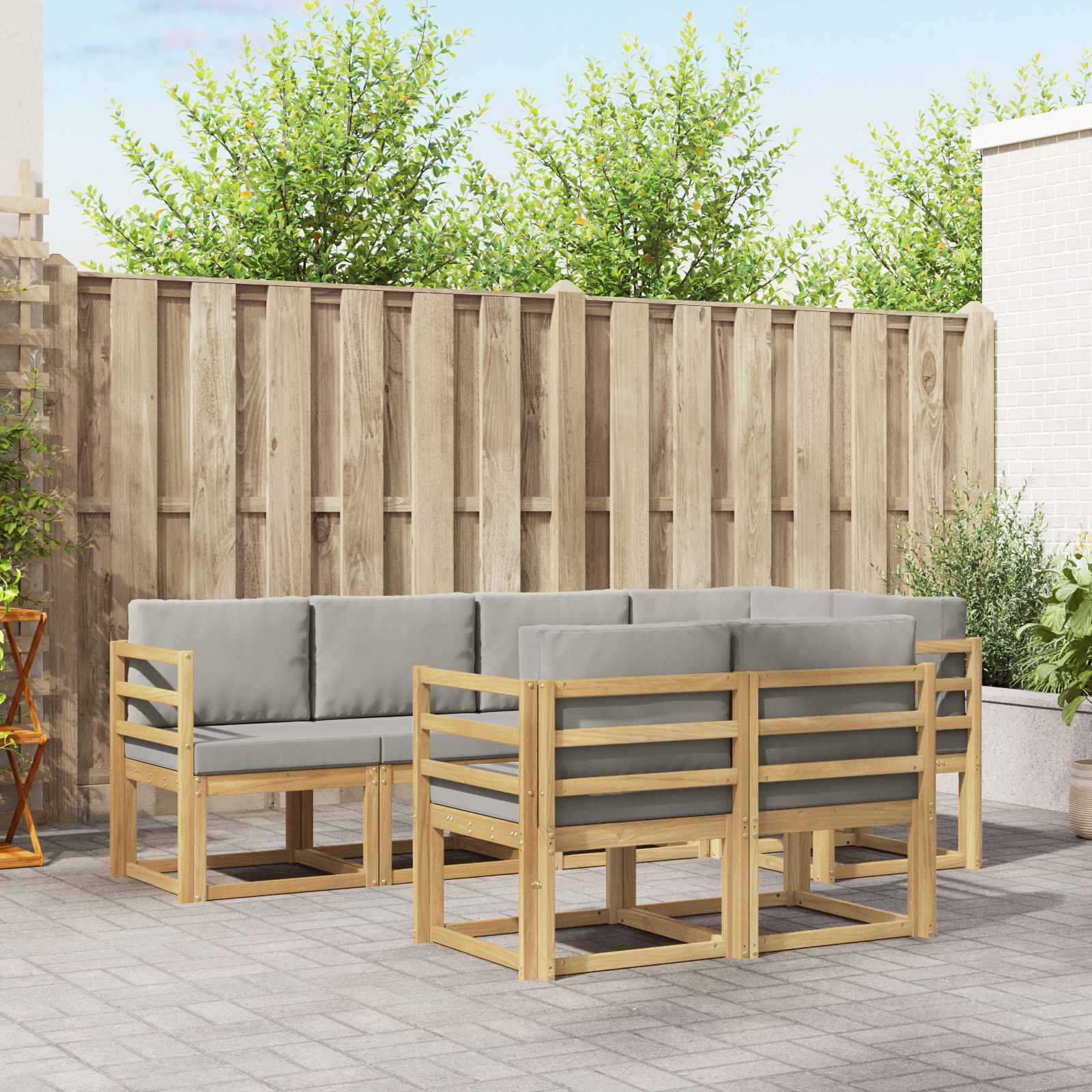 Outdoor-Sofagarnitur mit Kissen 7 pcs Weiß und Hellgrau