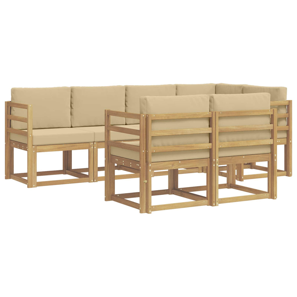Outdoor-Sofagarnitur mit Kissen 7 pcs Weiß und Beige Polyester