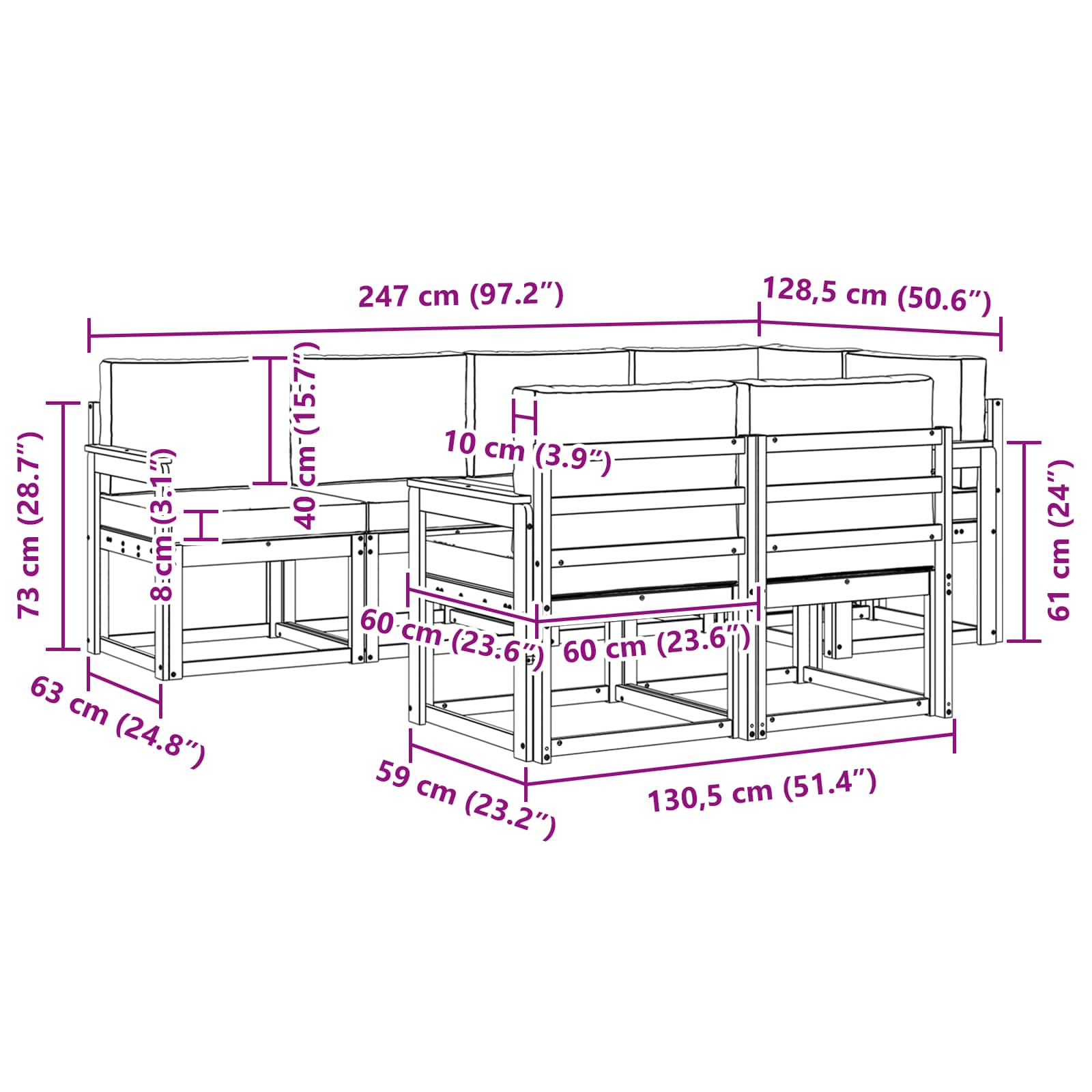 Outdoor-Sofagarnitur mit Kissen 7 pcs Weiß und Hellgrau