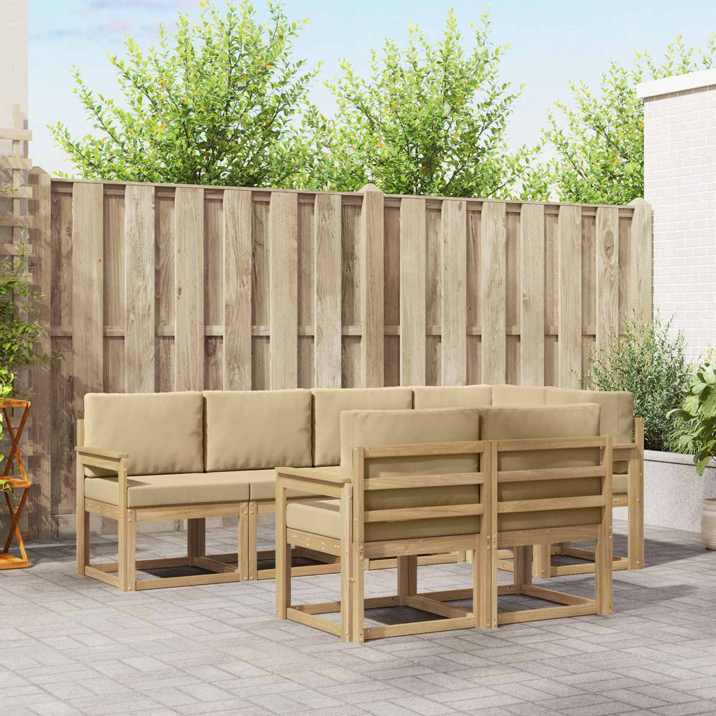 Outdoor-Sofagarnitur mit Kissen 7 pcs Weiß und Beige Polyester