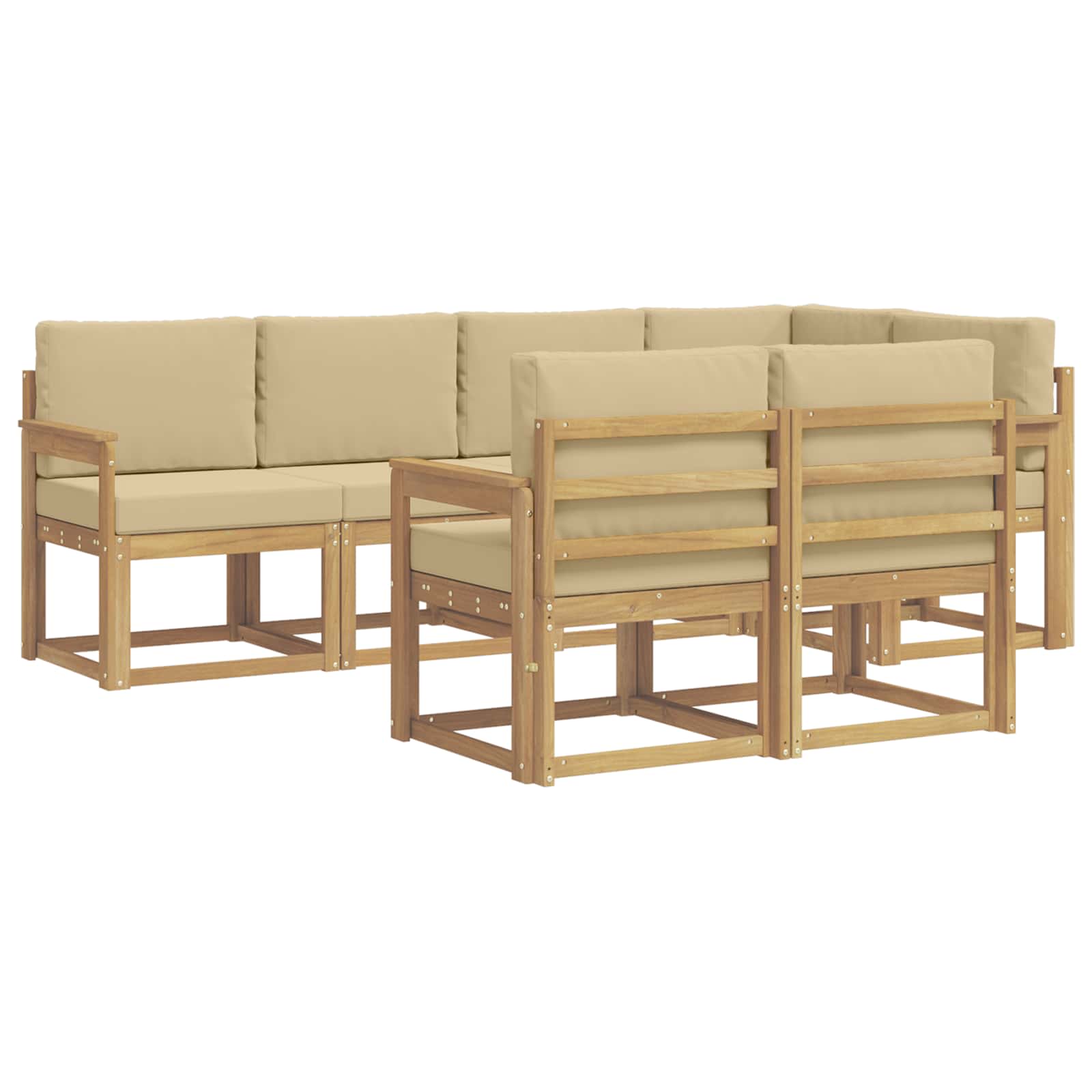 Outdoor-Sofagarnitur mit Kissen 7 pcs Weiß und Beige Polyester