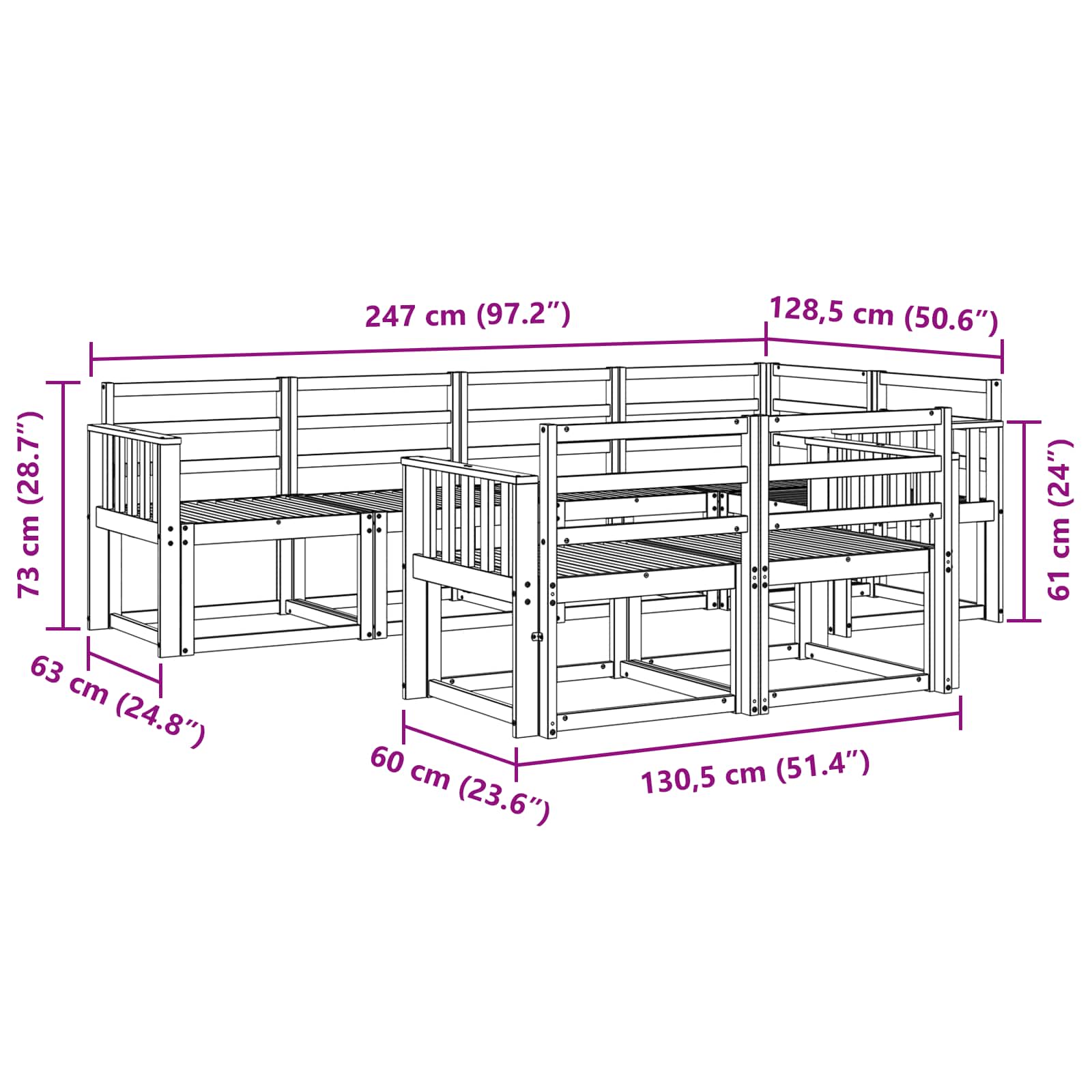 Outdoor-Sofagarnitur 7 pcs Weiß Massivholz Akazie