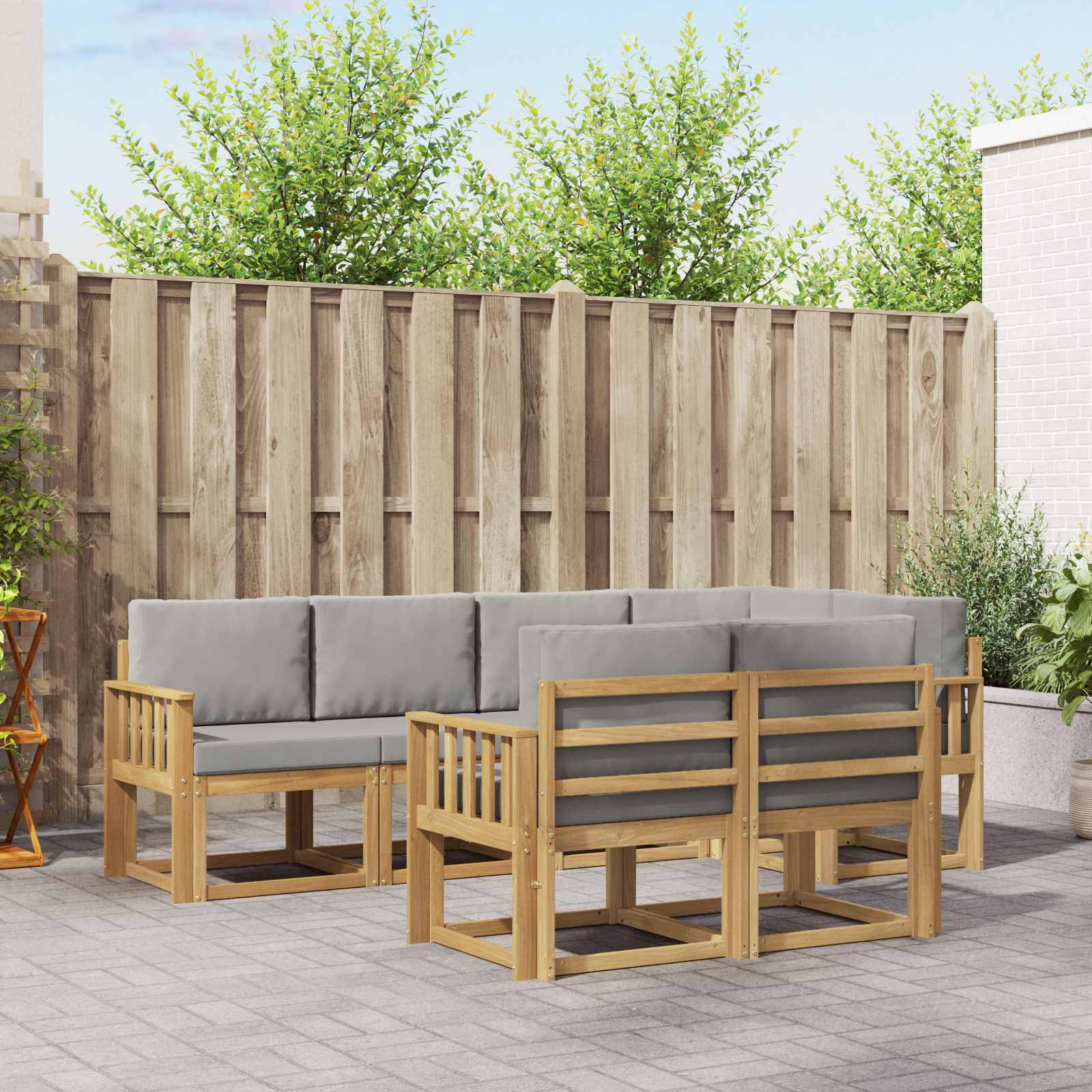 Outdoor-Sofagarnitur mit Kissen 7 pcs Weiß und Hellgrau