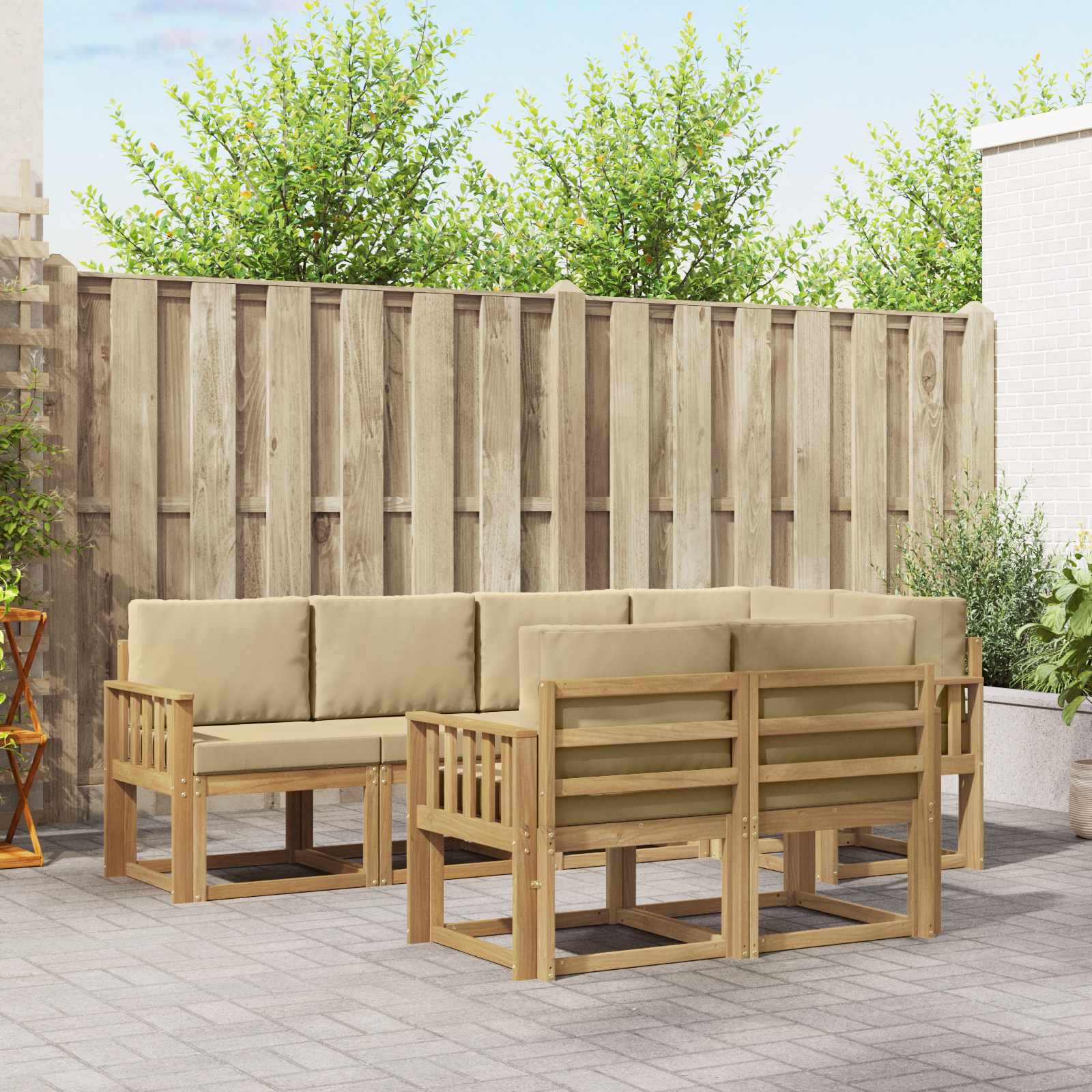 Outdoor-Sofagarnitur mit Kissen 7 pcs Weiß und Beige Polyester