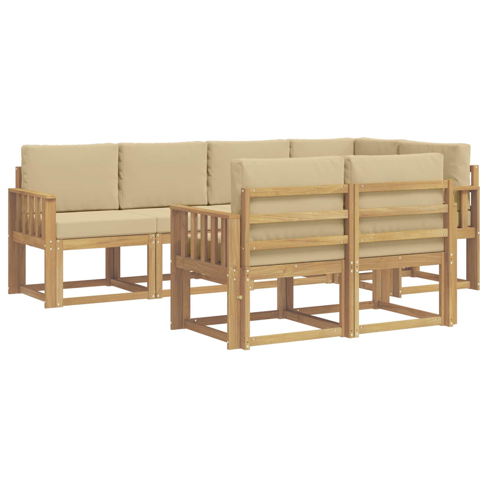 Outdoor-Sofagarnitur mit Kissen 7 pcs Weiß und Beige Polyester