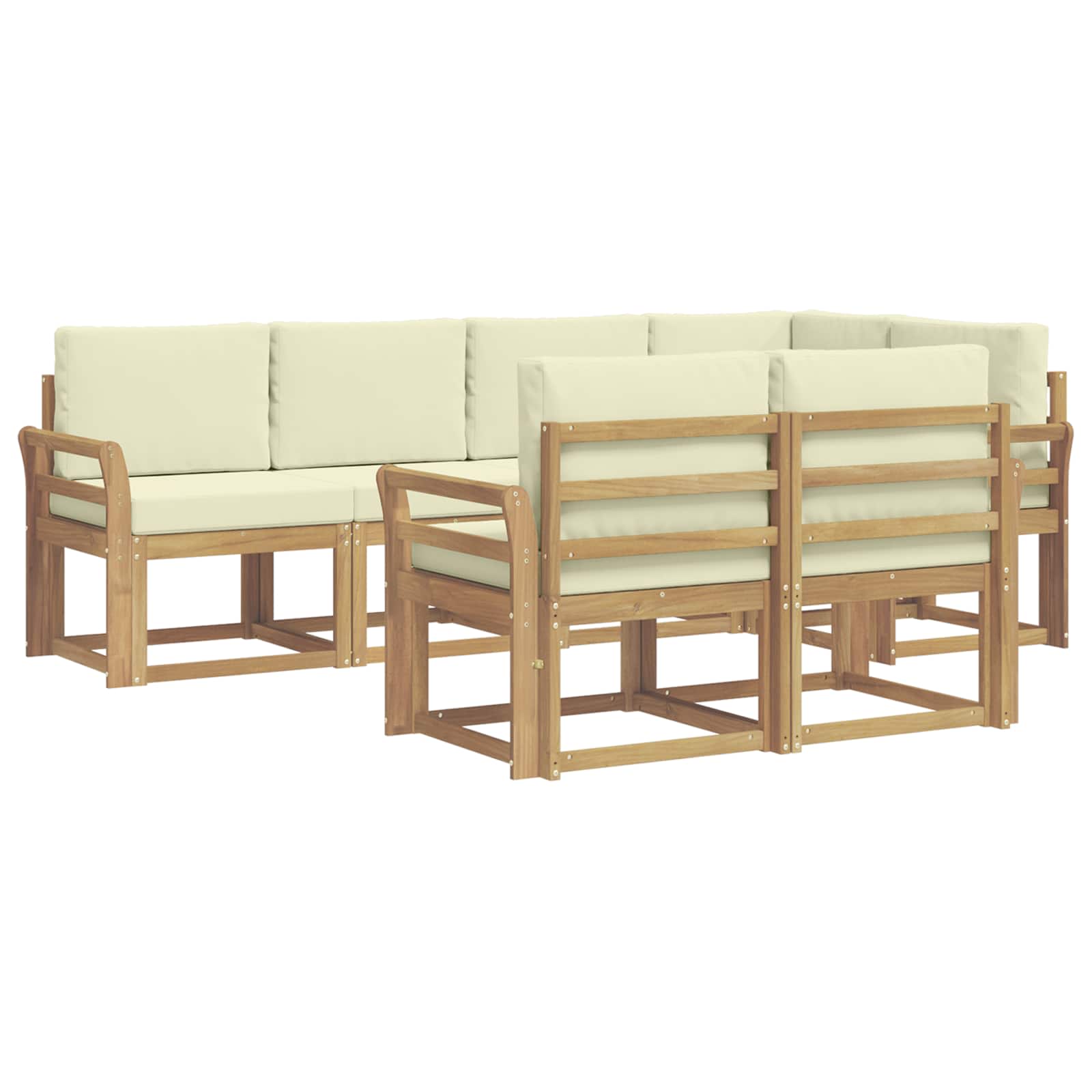 Outdoor-Sofagarnitur mit Kissen 7 pcs Weiß und Creme Polyester