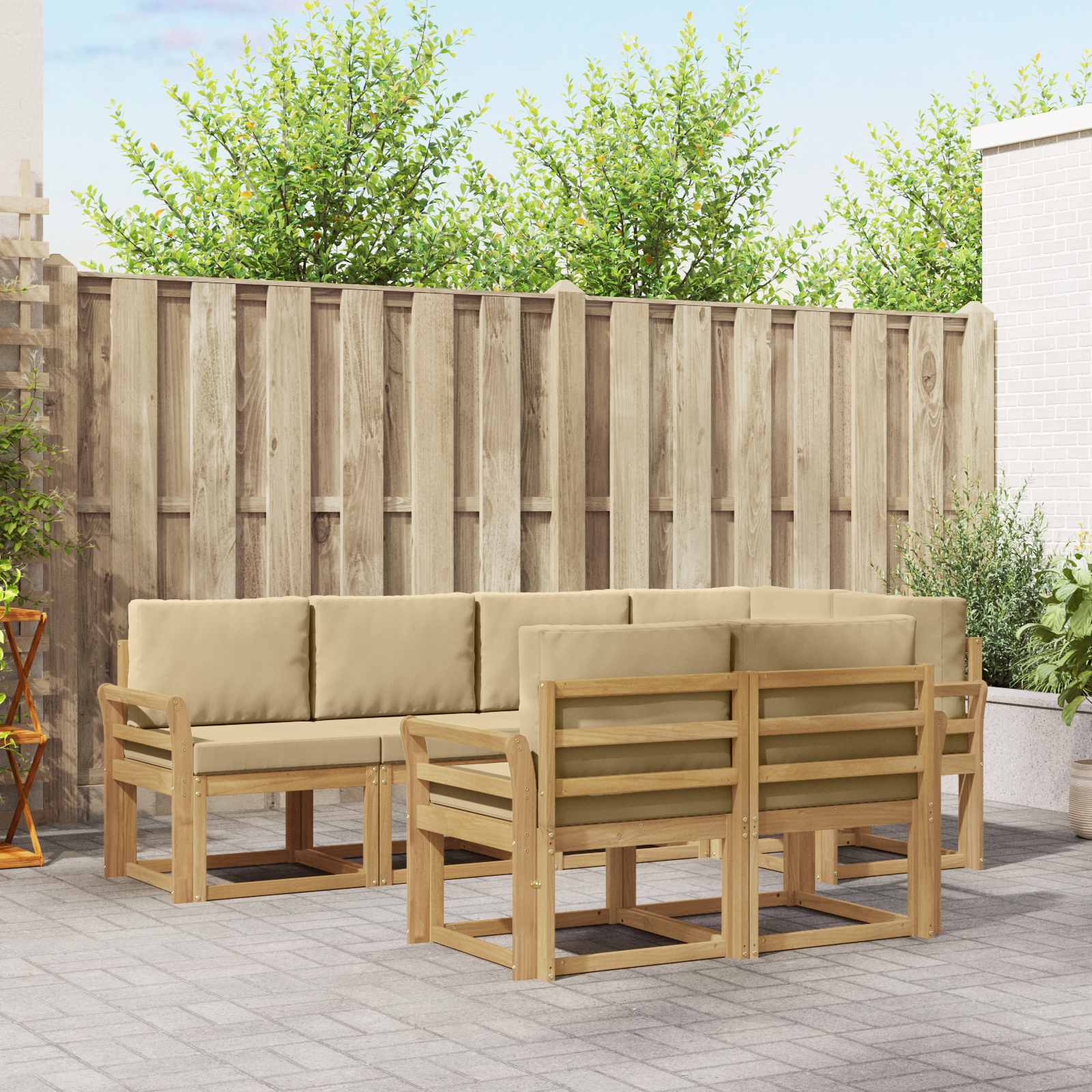 Outdoor-Sofagarnitur mit Kissen 7 pcs Weiß und Beige Polyester