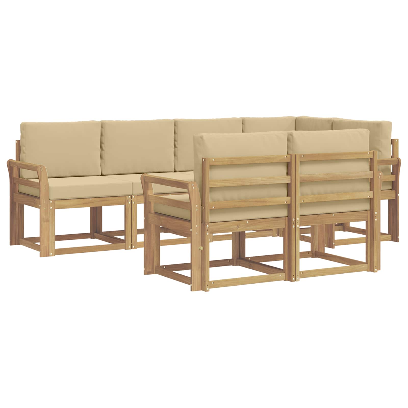 Outdoor-Sofagarnitur mit Kissen 7 pcs Weiß und Beige Polyester