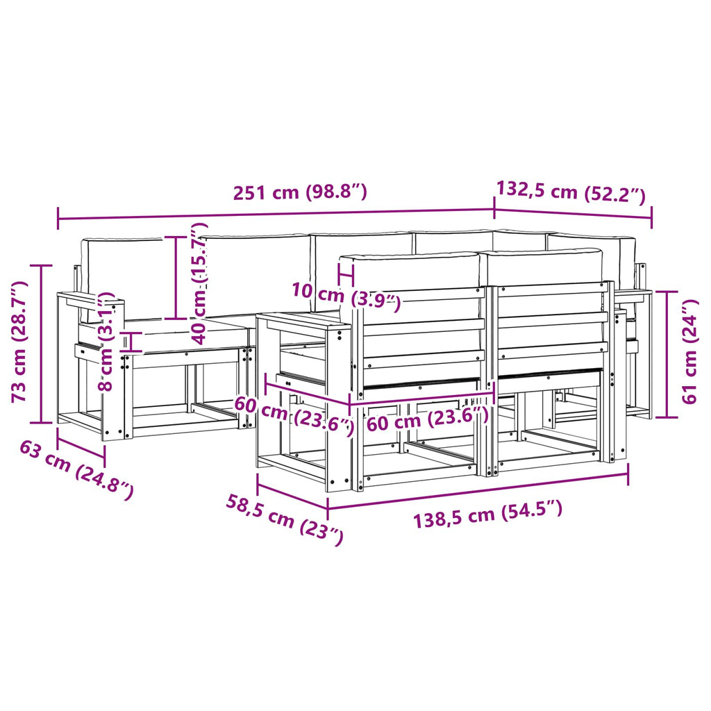 Outdoor-Sofagarnitur mit Kissen 7 pcs Weiß und Hellgrau