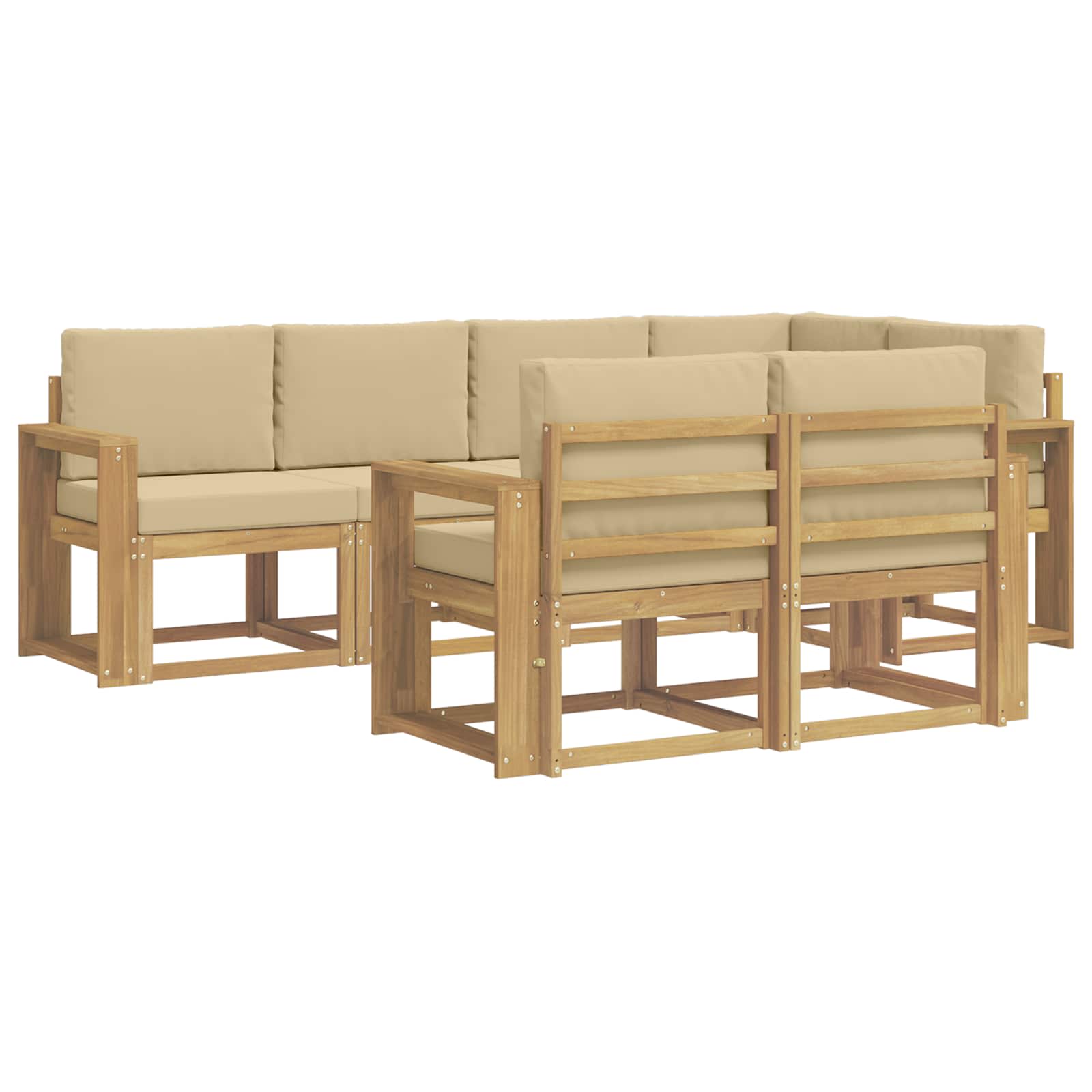 Outdoor-Sofagarnitur mit Kissen 7 pcs Weiß und Beige Polyester