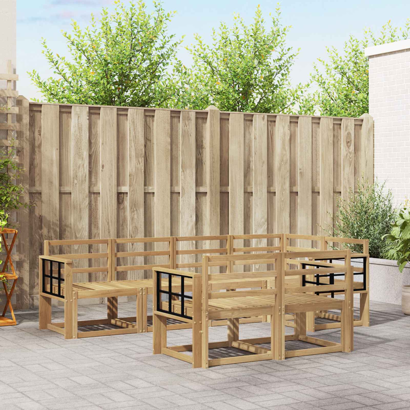 Outdoor-Sofagarnitur 7 pcs Weiß Massivholz Akazie
