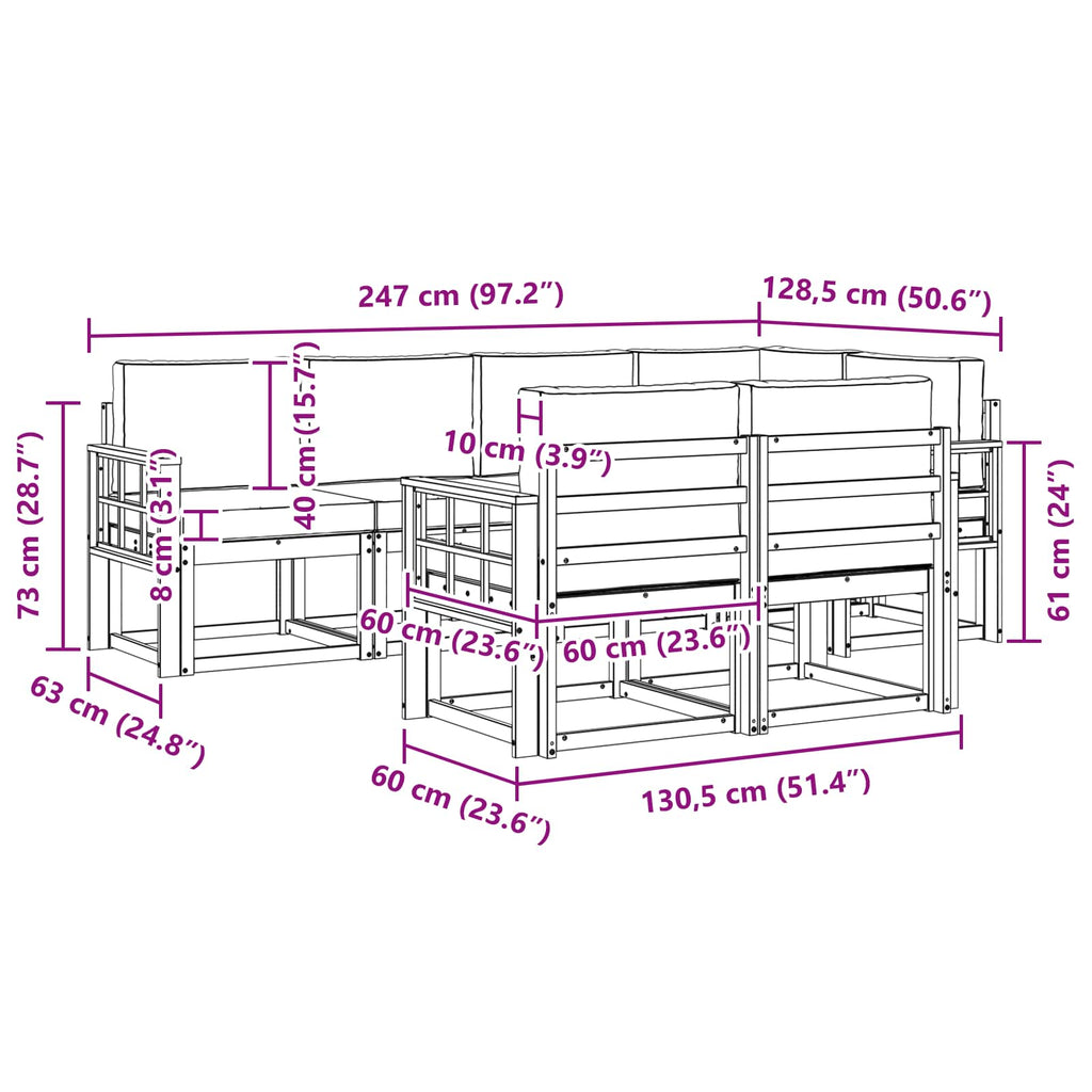 Outdoor-Sofagarnitur mit Kissen 7 pcs Weiß und Hellgrau