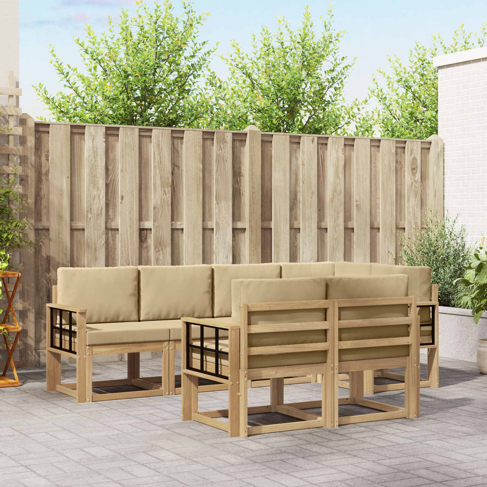 Outdoor-Sofagarnitur mit Kissen 7 pcs Weiß und Beige Polyester