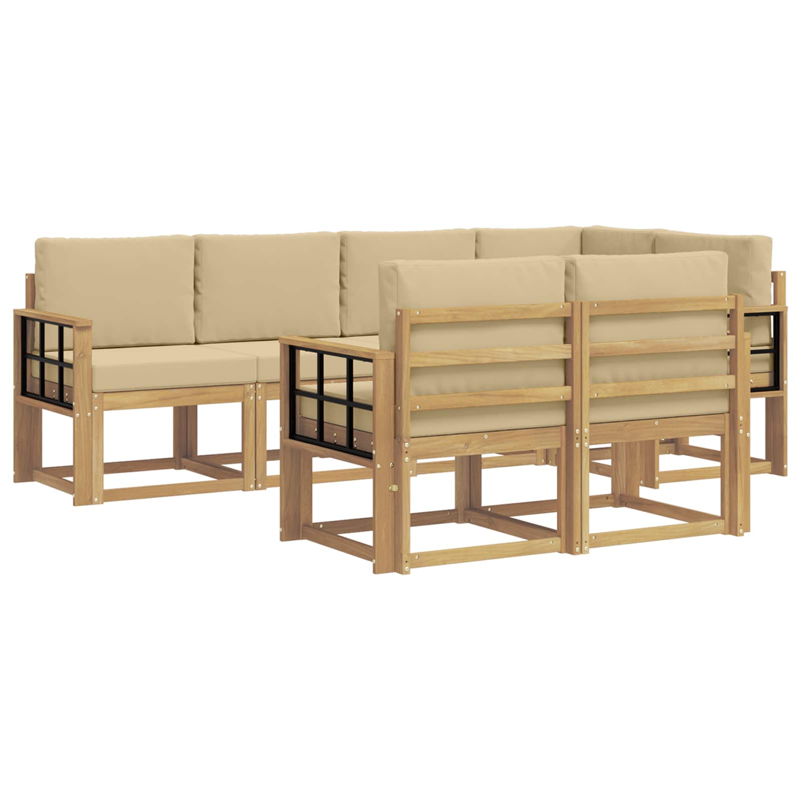 Outdoor-Sofagarnitur mit Kissen 7 pcs Weiß und Beige Polyester