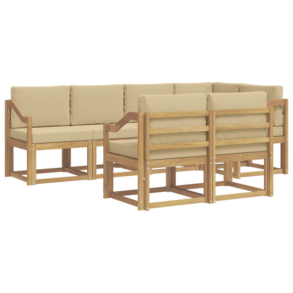 Outdoor-Sofagarnitur mit Kissen 7 pcs Weiß und Beige Polyester