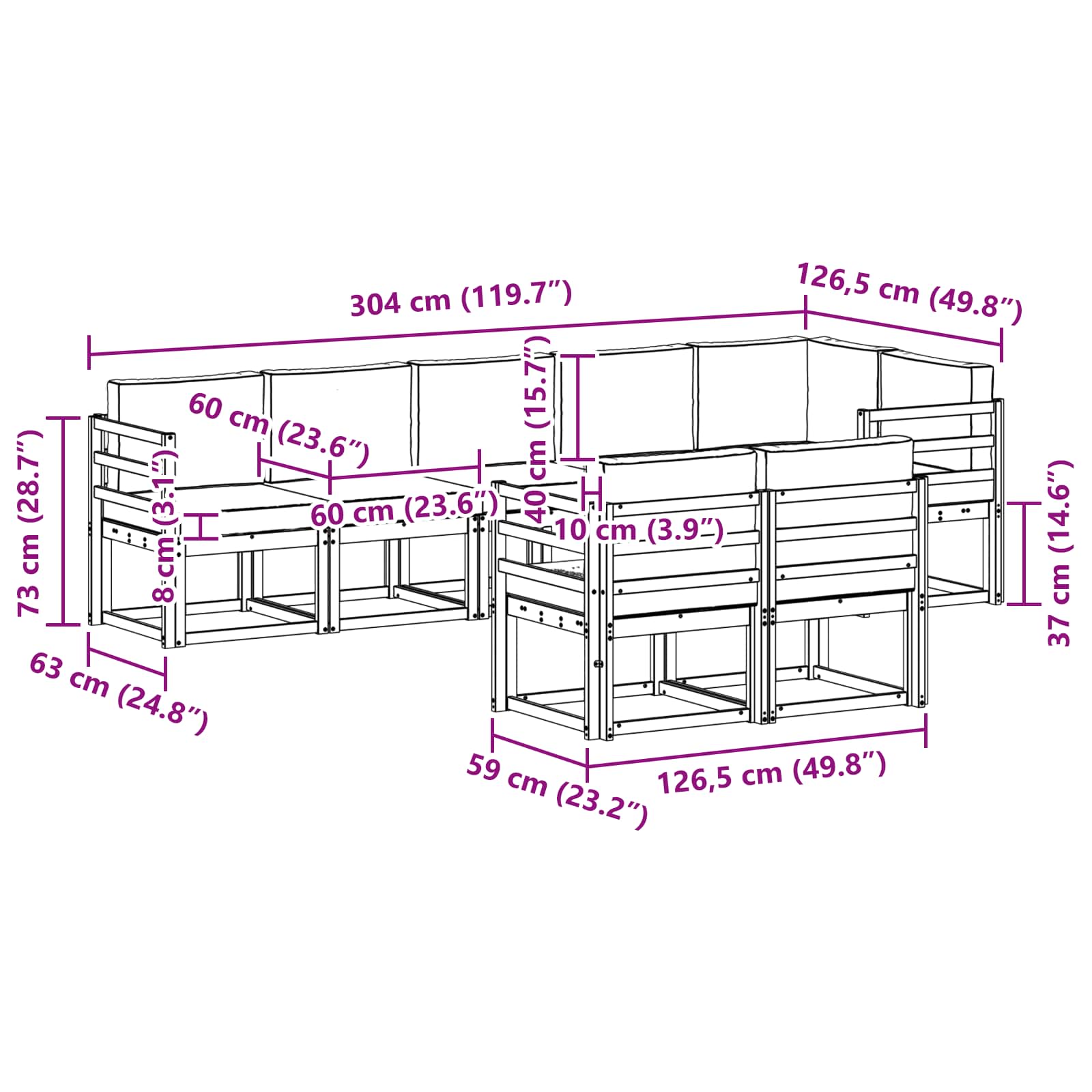 Outdoor-Sofagarnitur mit Kissen 8 pcs Weiß und Hellgrau