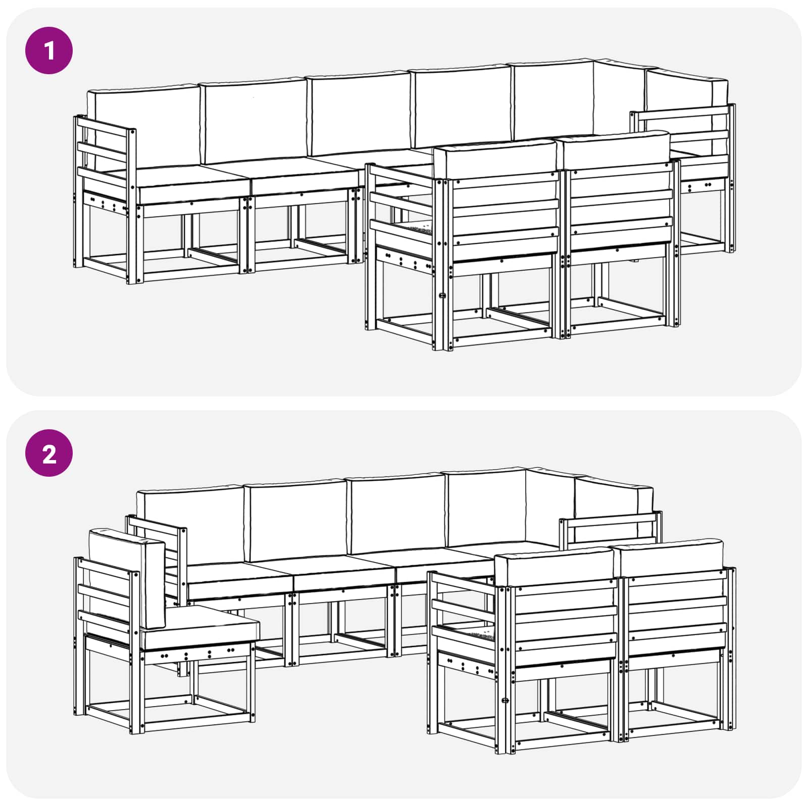 Outdoor-Sofagarnitur mit Kissen 8 pcs Weiß und Hellgrau