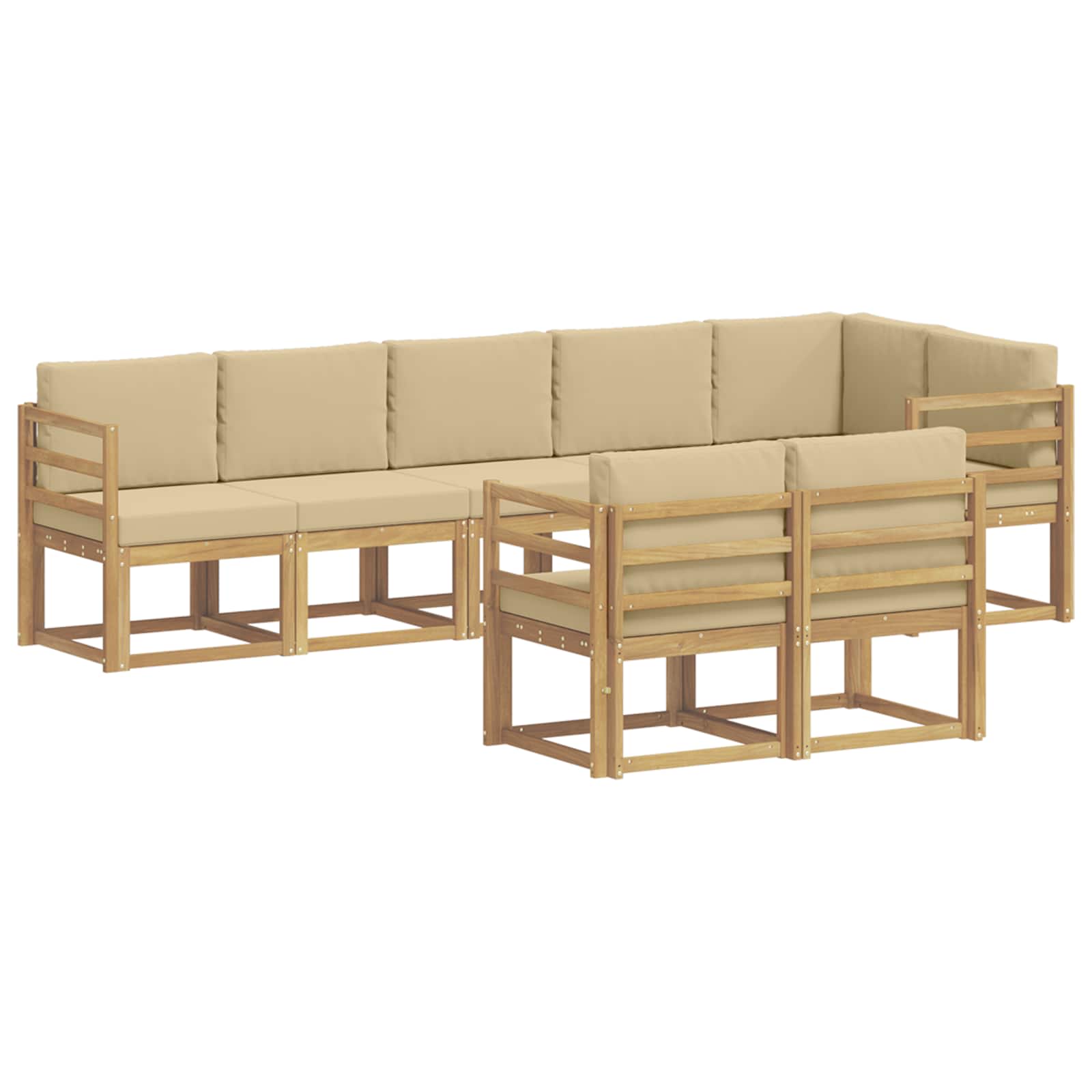 Outdoor-Sofagarnitur mit Kissen 8 pcs Weiß und Beige Polyester