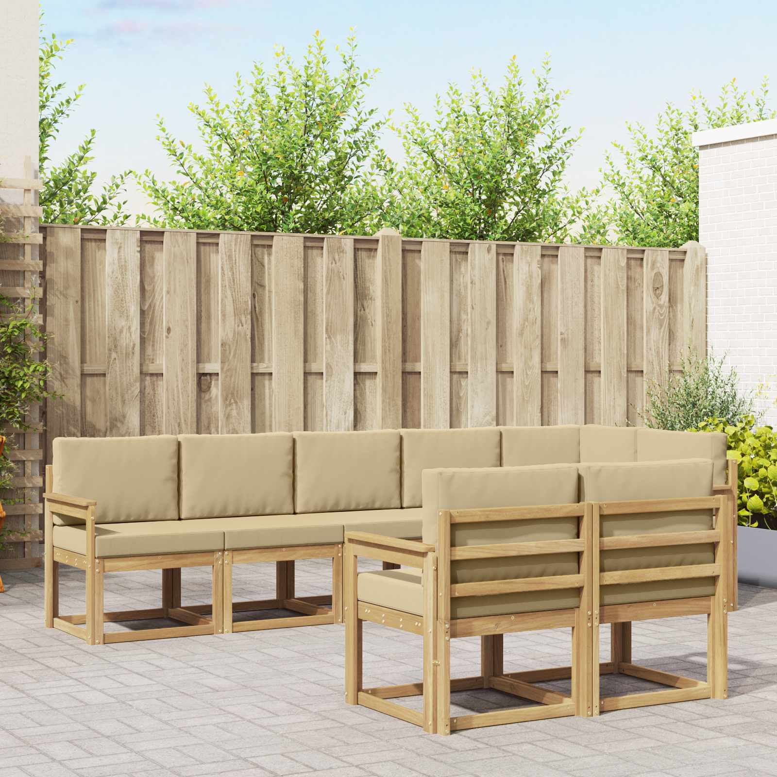Outdoor-Sofagarnitur mit Kissen 8 pcs Weiß und Beige Polyester