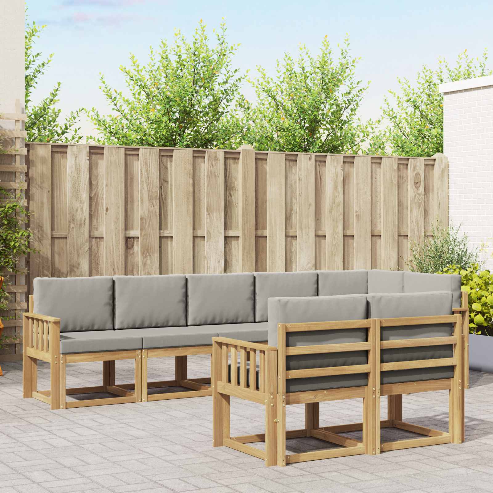 Outdoor-Sofagarnitur mit Kissen 8 pcs Weiß und Hellgrau