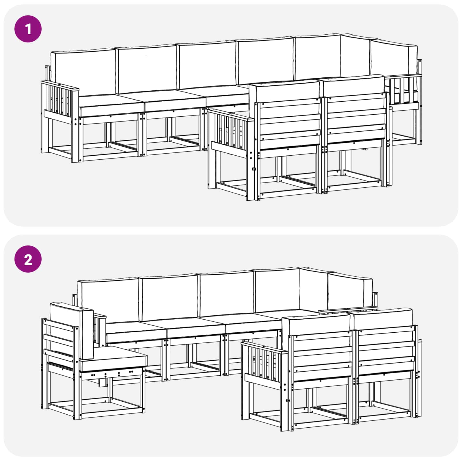 Outdoor-Sofagarnitur mit Kissen 8 pcs Weiß und Hellgrau