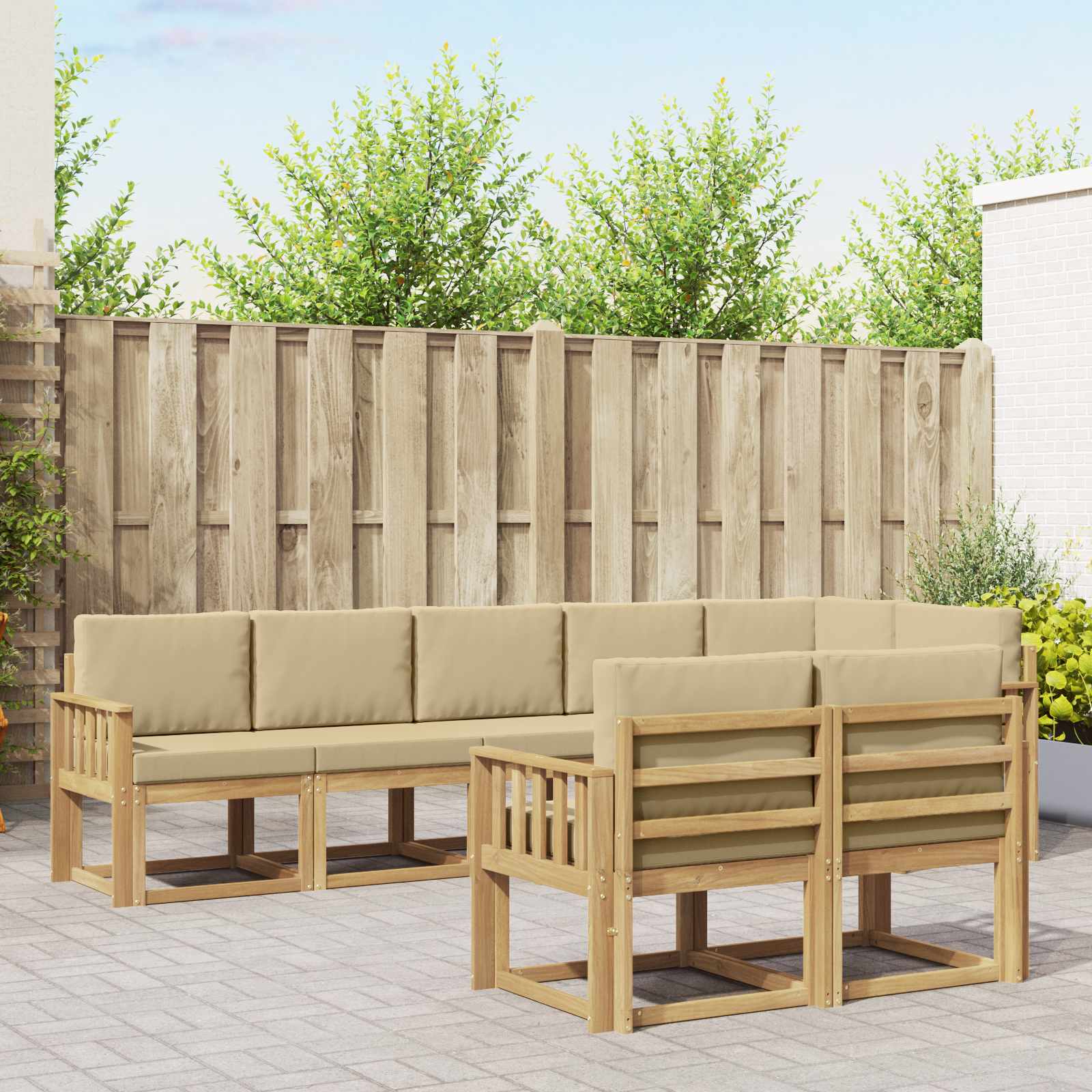Outdoor-Sofagarnitur mit Kissen 8 pcs Weiß und Beige Polyester