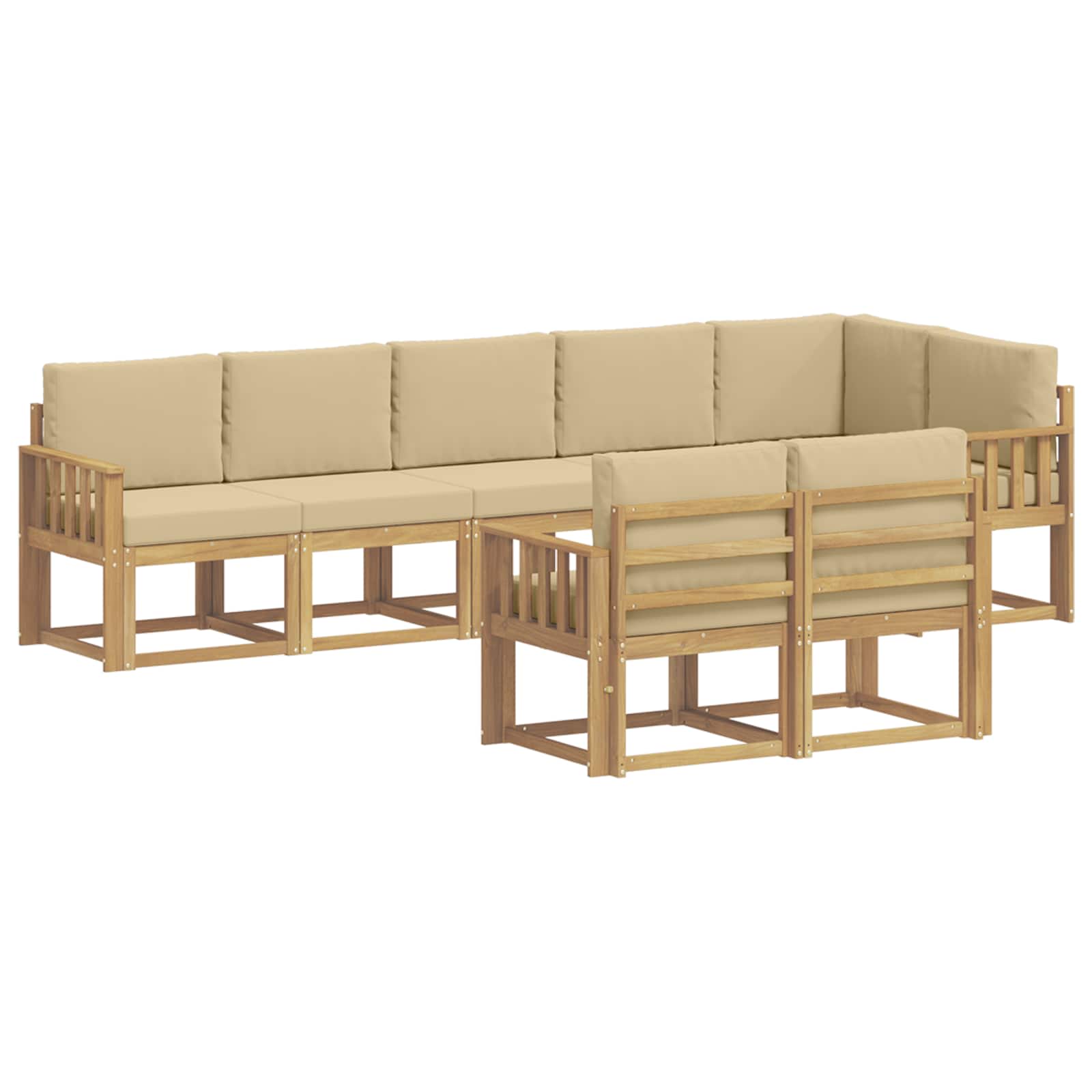 Outdoor-Sofagarnitur mit Kissen 8 pcs Weiß und Beige Polyester