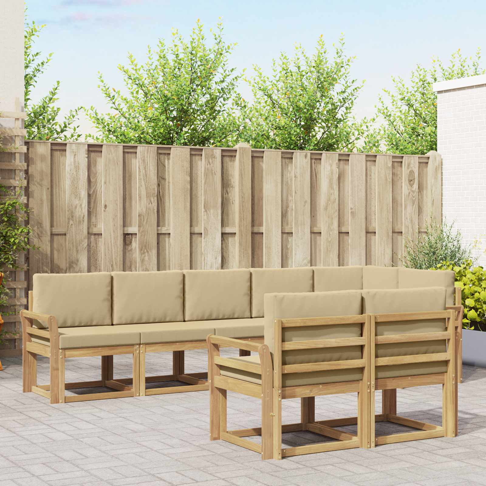 Outdoor-Sofagarnitur mit Kissen 8 pcs Weiß und Beige Polyester