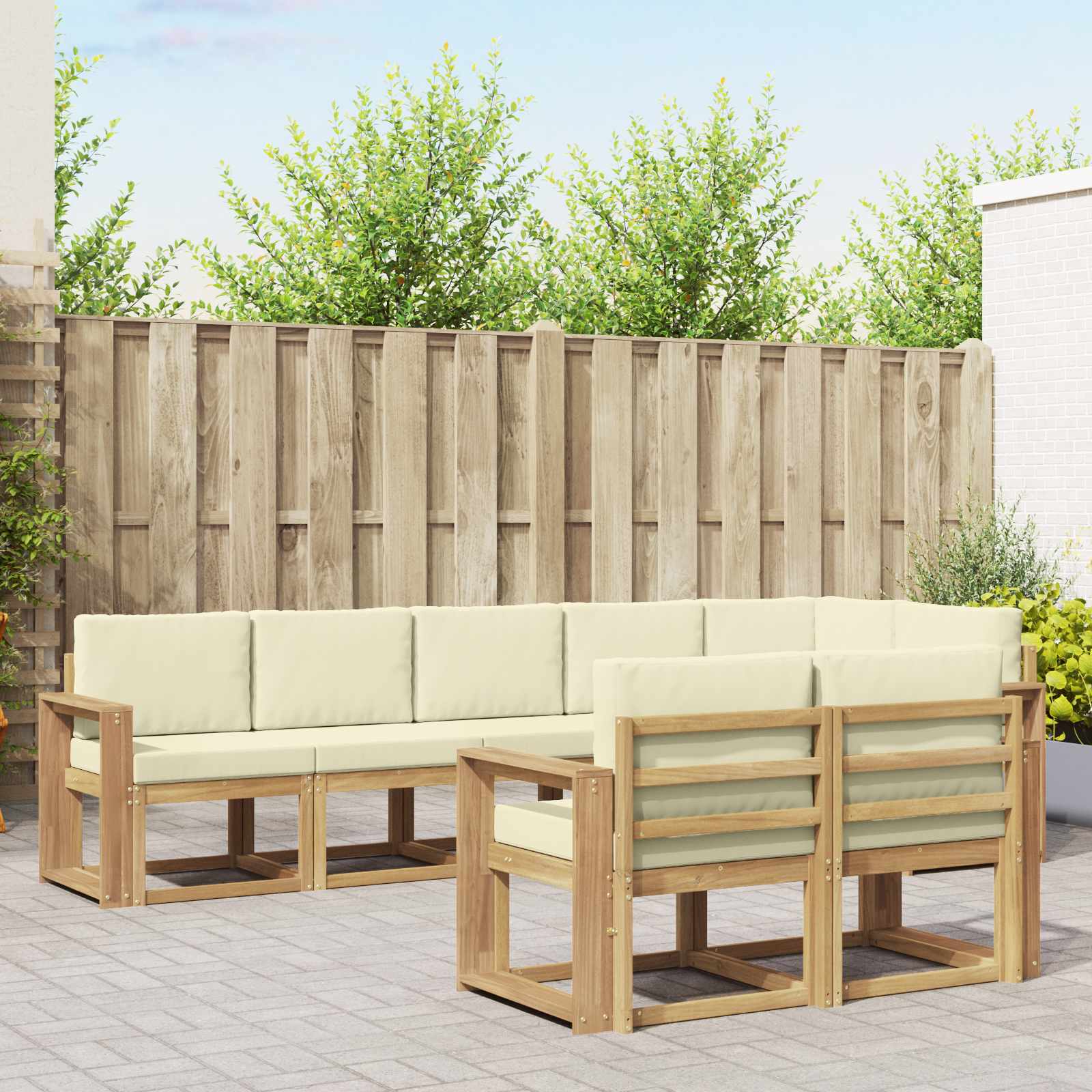 Outdoor-Sofagarnitur mit Kissen 8 pcs Weiß und Creme Polyester