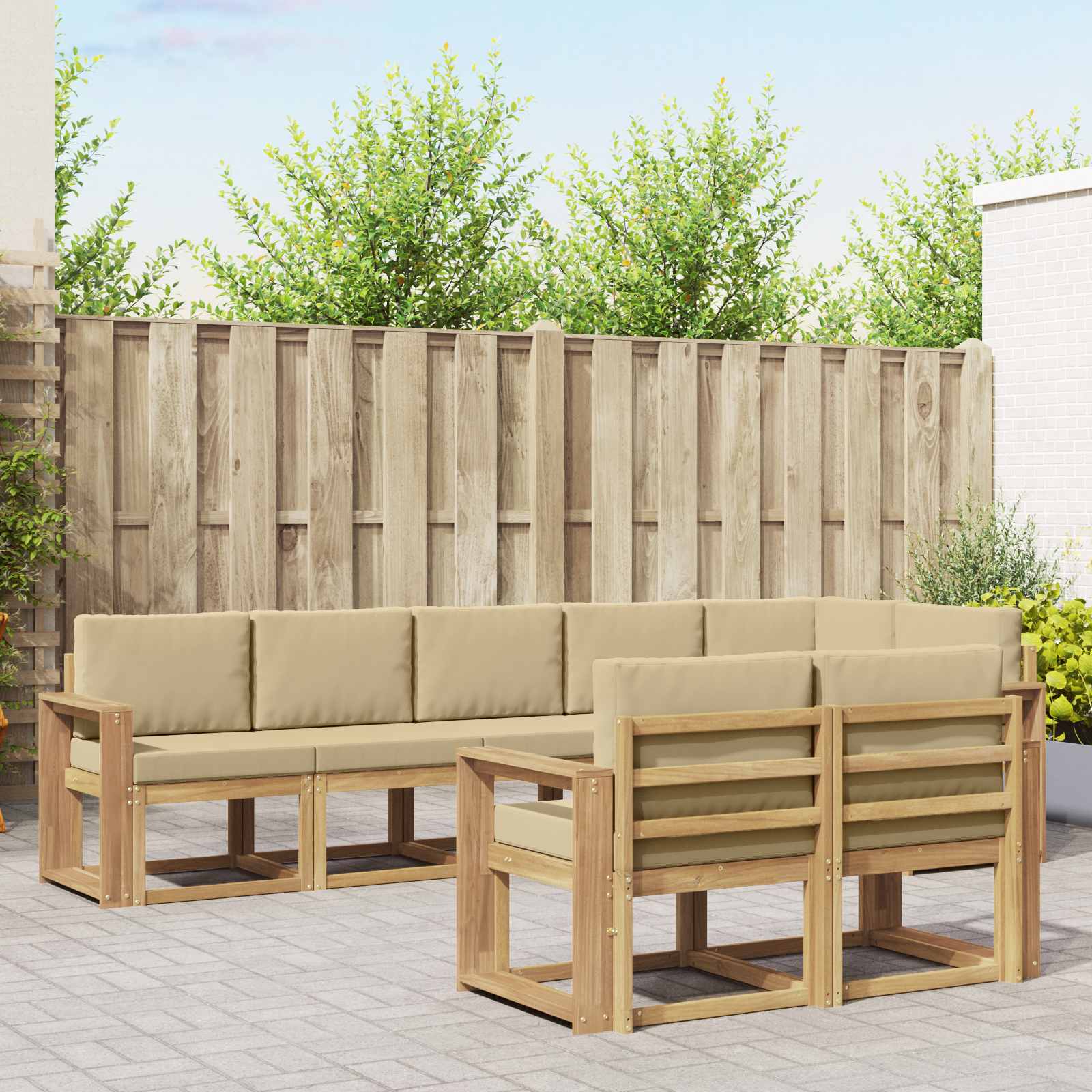Outdoor-Sofagarnitur mit Kissen 8 pcs Weiß und Beige Polyester