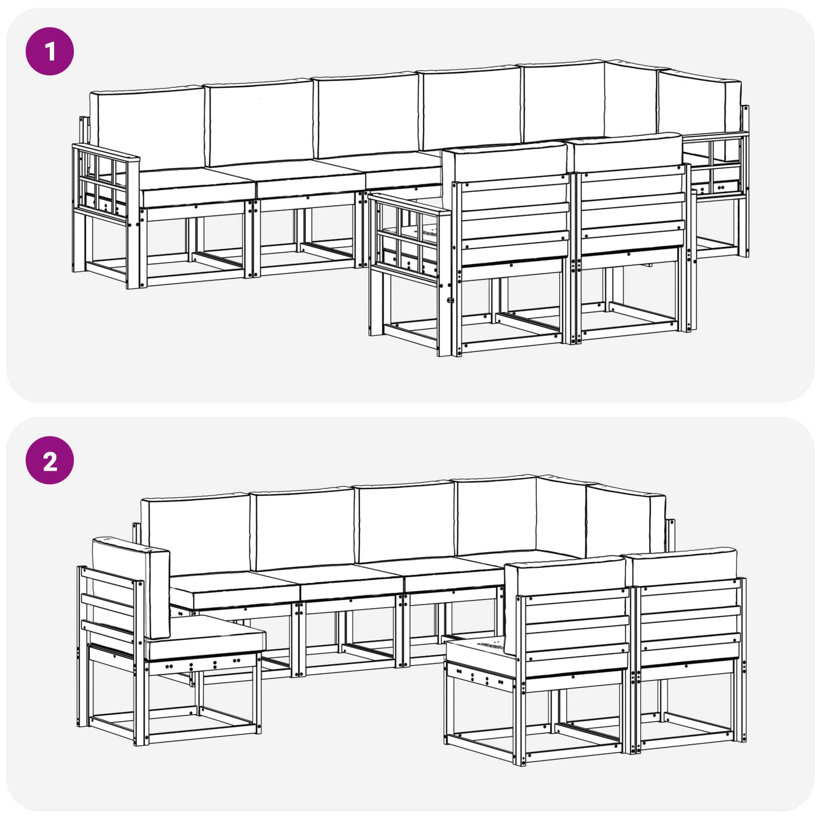 Outdoor-Sofagarnitur mit Kissen 8 pcs Weiß und Hellgrau