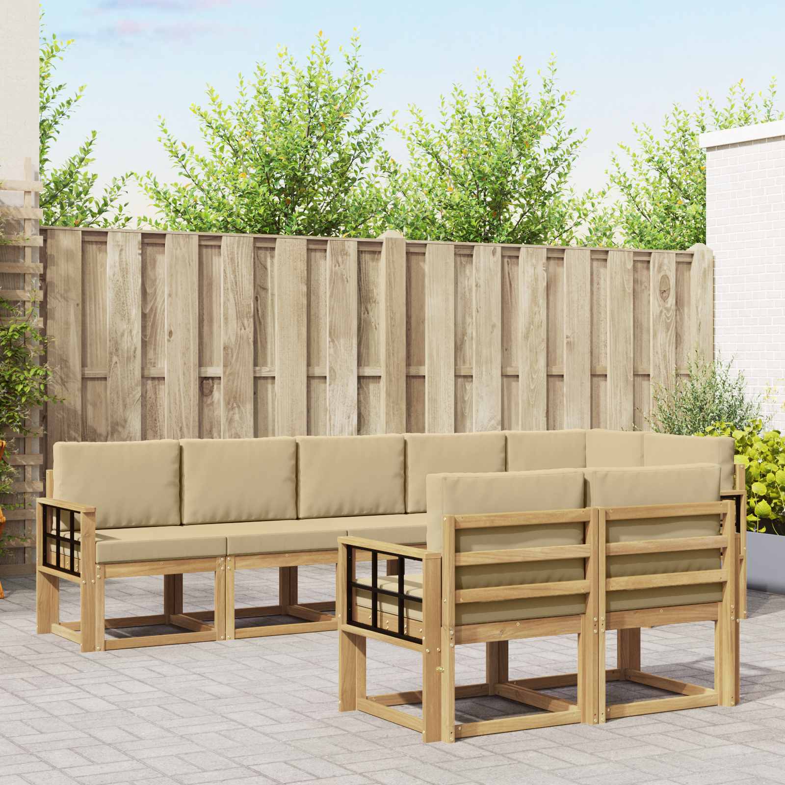 Outdoor-Sofagarnitur mit Kissen 8 pcs Weiß und Beige Polyester