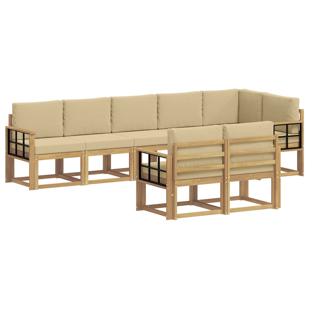 Outdoor-Sofagarnitur mit Kissen 8 pcs Weiß und Beige Polyester