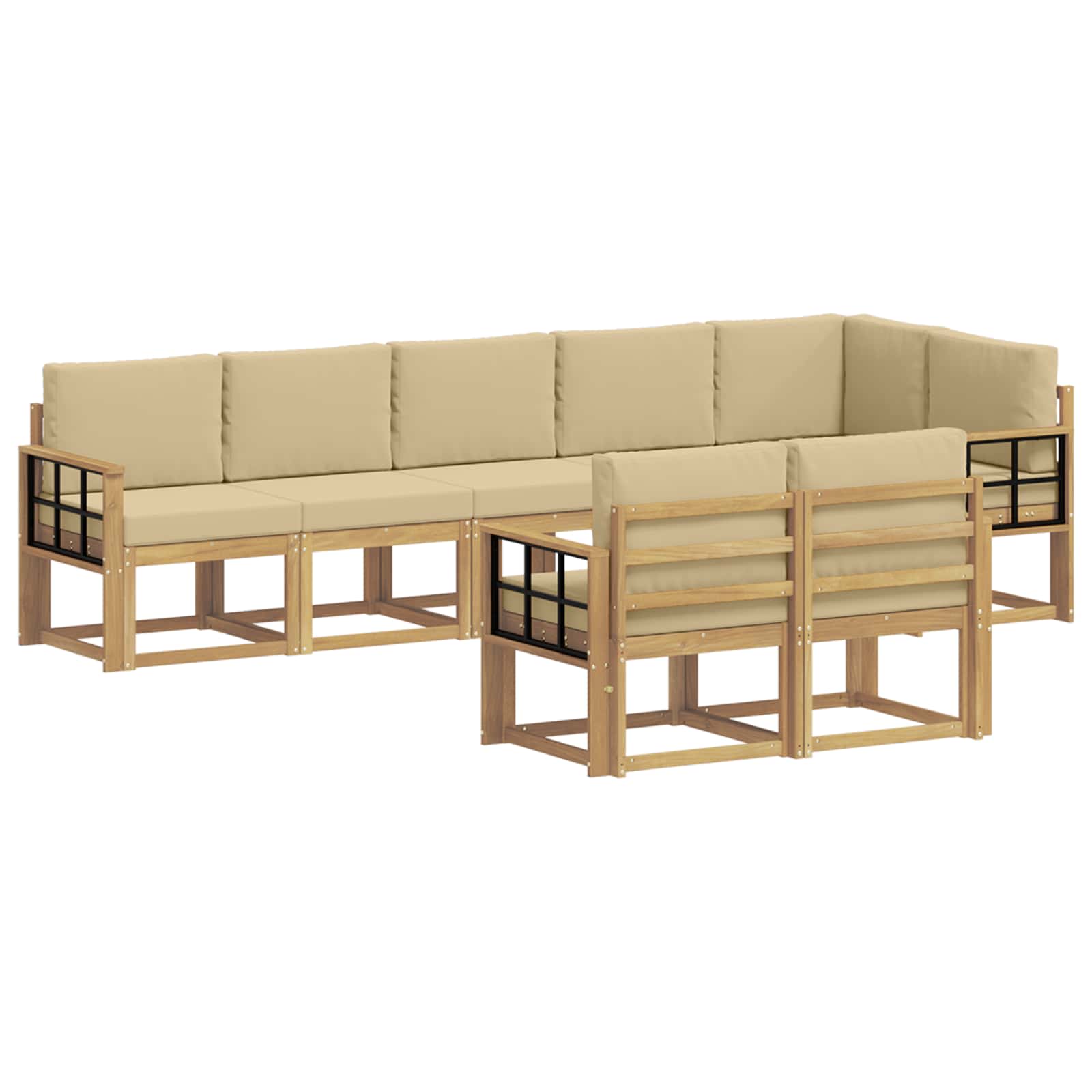 Outdoor-Sofagarnitur mit Kissen 8 pcs Weiß und Beige Polyester