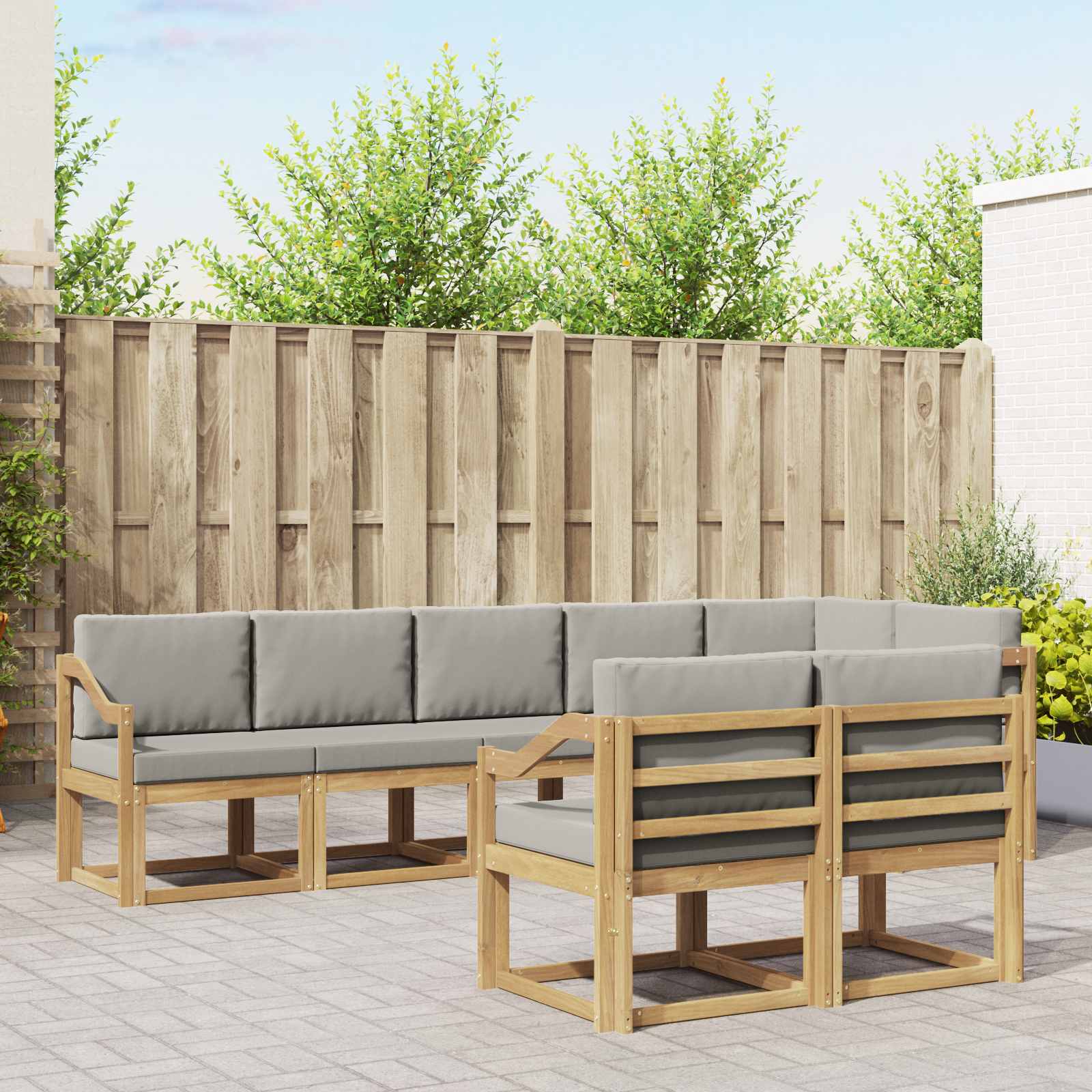 Outdoor-Sofagarnitur mit Kissen 8 pcs Weiß und Hellgrau