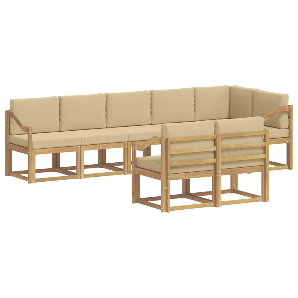Outdoor-Sofagarnitur mit Kissen 8 pcs Weiß und Beige Polyester