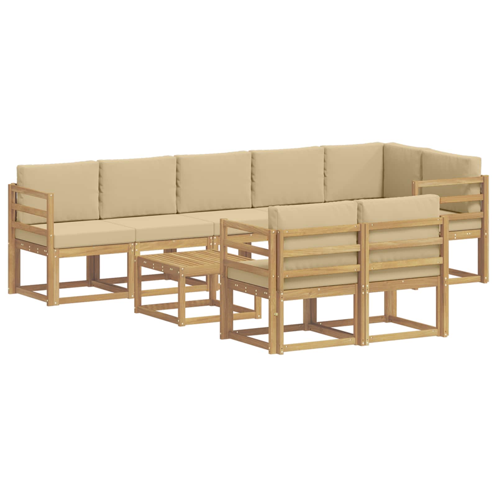 Outdoor-Sofagarnitur mit Kissen 9 pcs Weiß und Beige Polyester