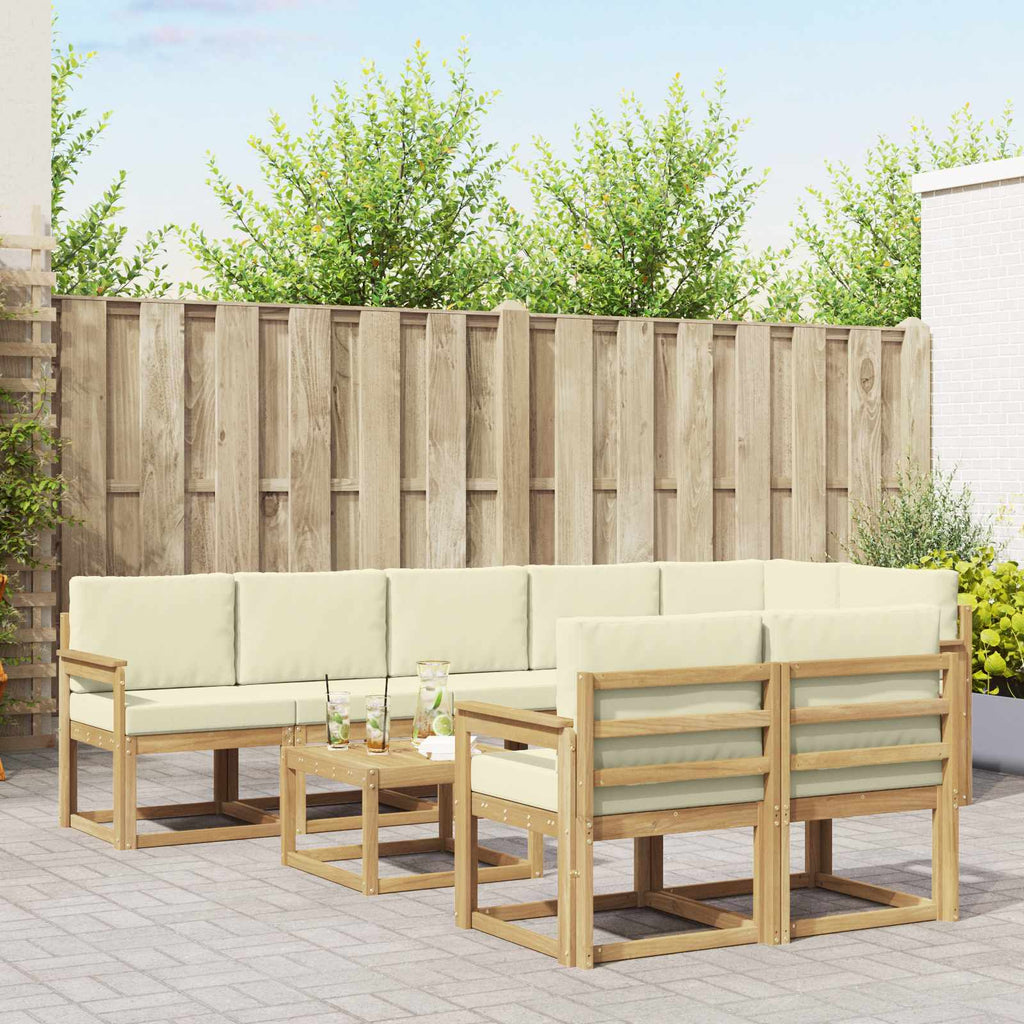 Outdoor-Sofagarnitur mit Kissen 9 pcs Weiß und Creme Polyester