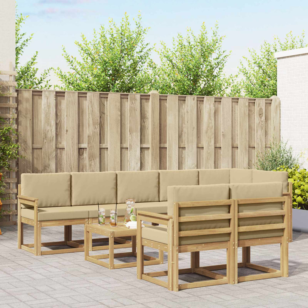 Outdoor-Sofagarnitur mit Kissen 9 pcs Weiß und Beige Polyester