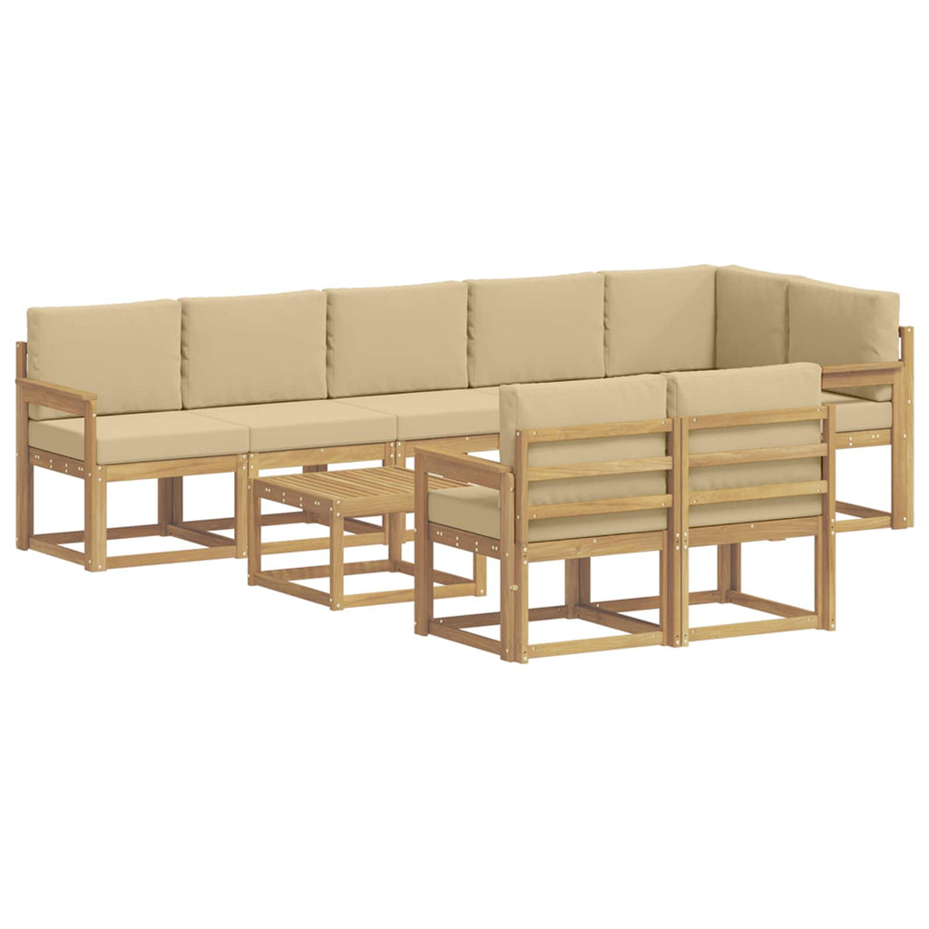 Outdoor-Sofagarnitur mit Kissen 9 pcs Weiß und Beige Polyester