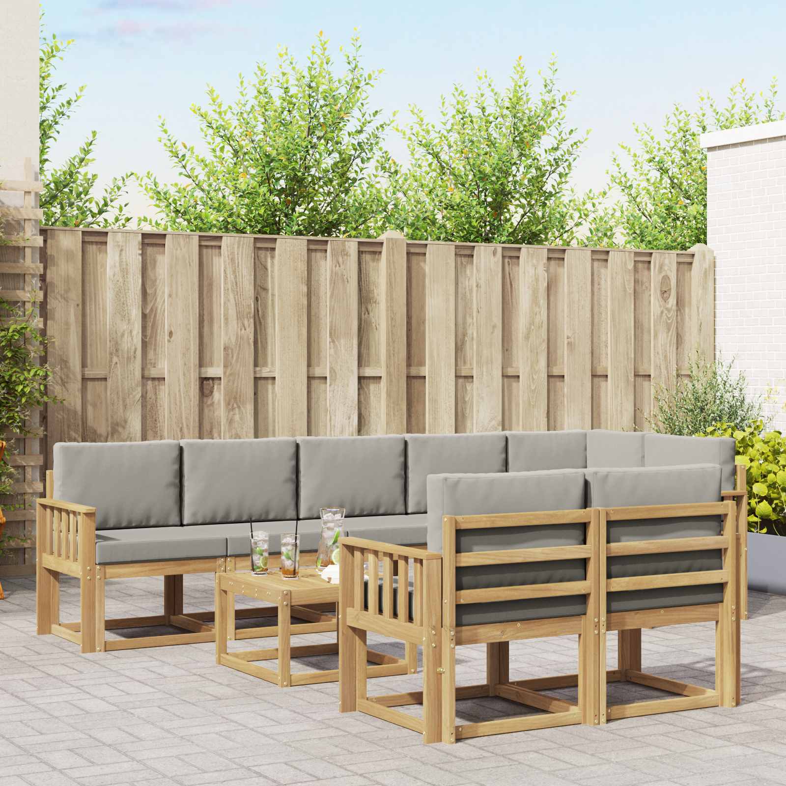 Outdoor-Sofagarnitur mit Kissen 9 pcs Weiß und Hellgrau