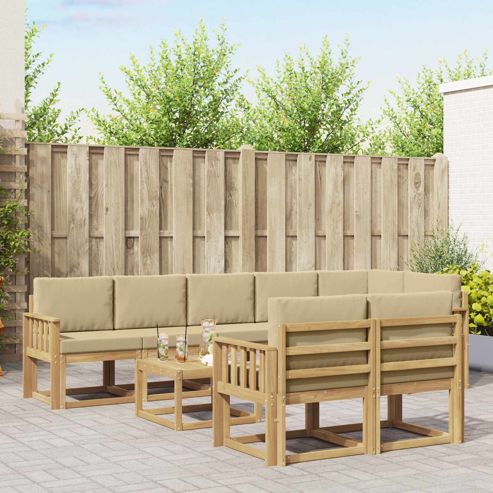 Outdoor-Sofagarnitur mit Kissen 9 pcs Weiß und Beige Polyester