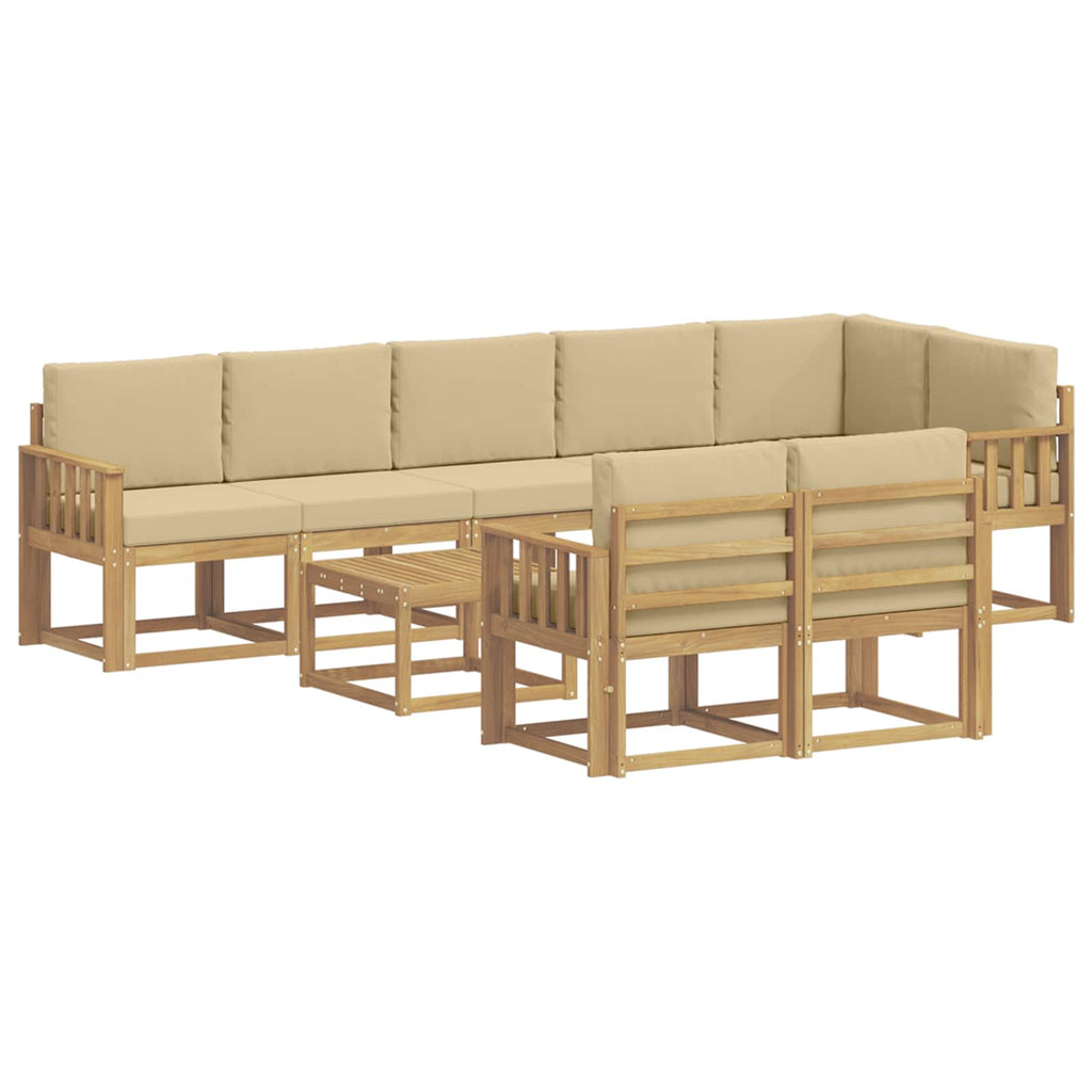 Outdoor-Sofagarnitur mit Kissen 9 pcs Weiß und Beige Polyester